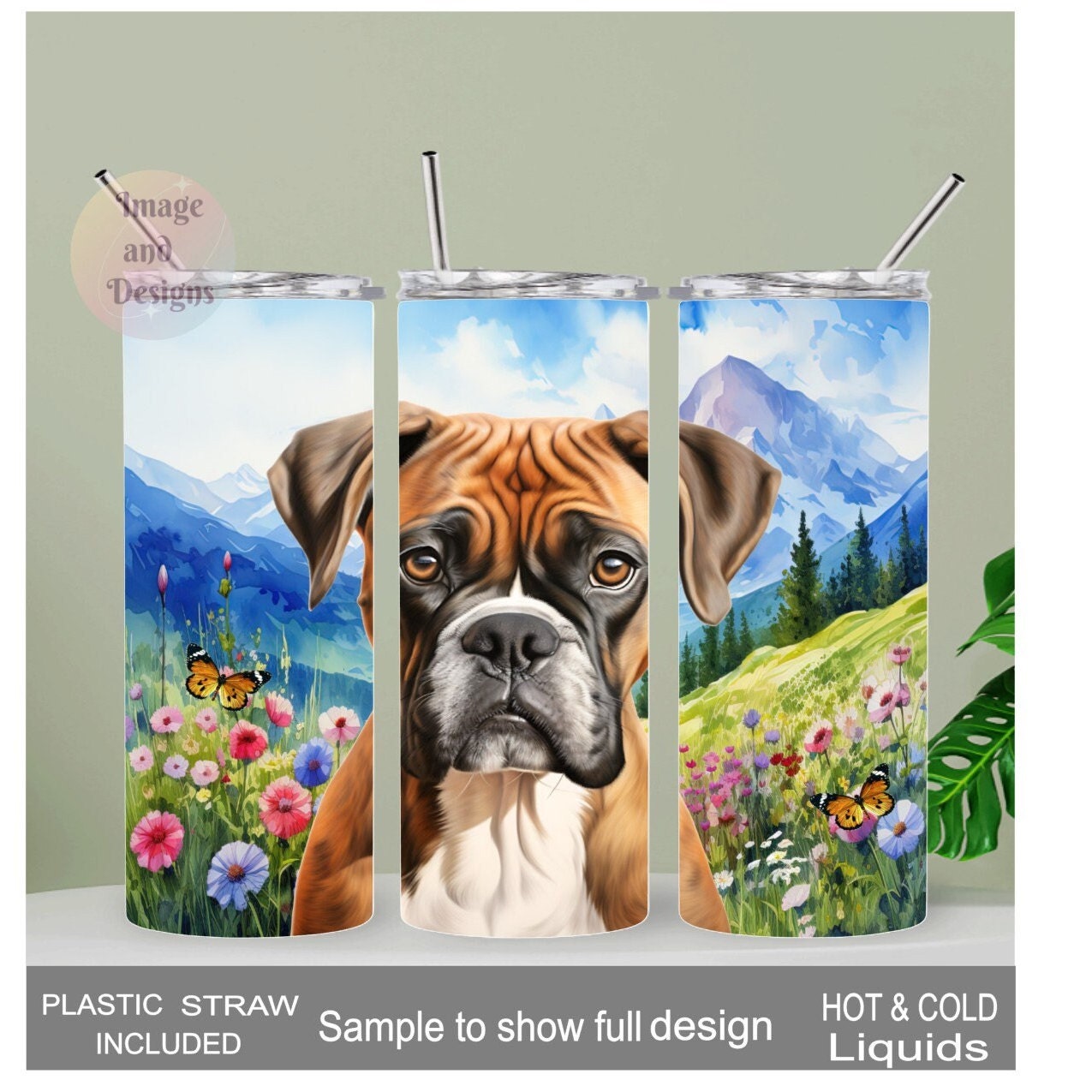 Adorable Boxer Dog Tumbler 20oz With Reusable Straw, Can Be Personalized