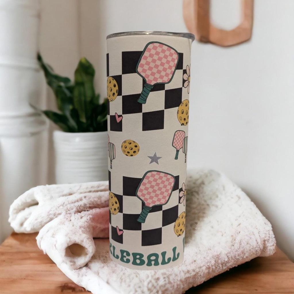 PickleBall Tumbler 20oz With Reusable Straw, Can Be Personalized