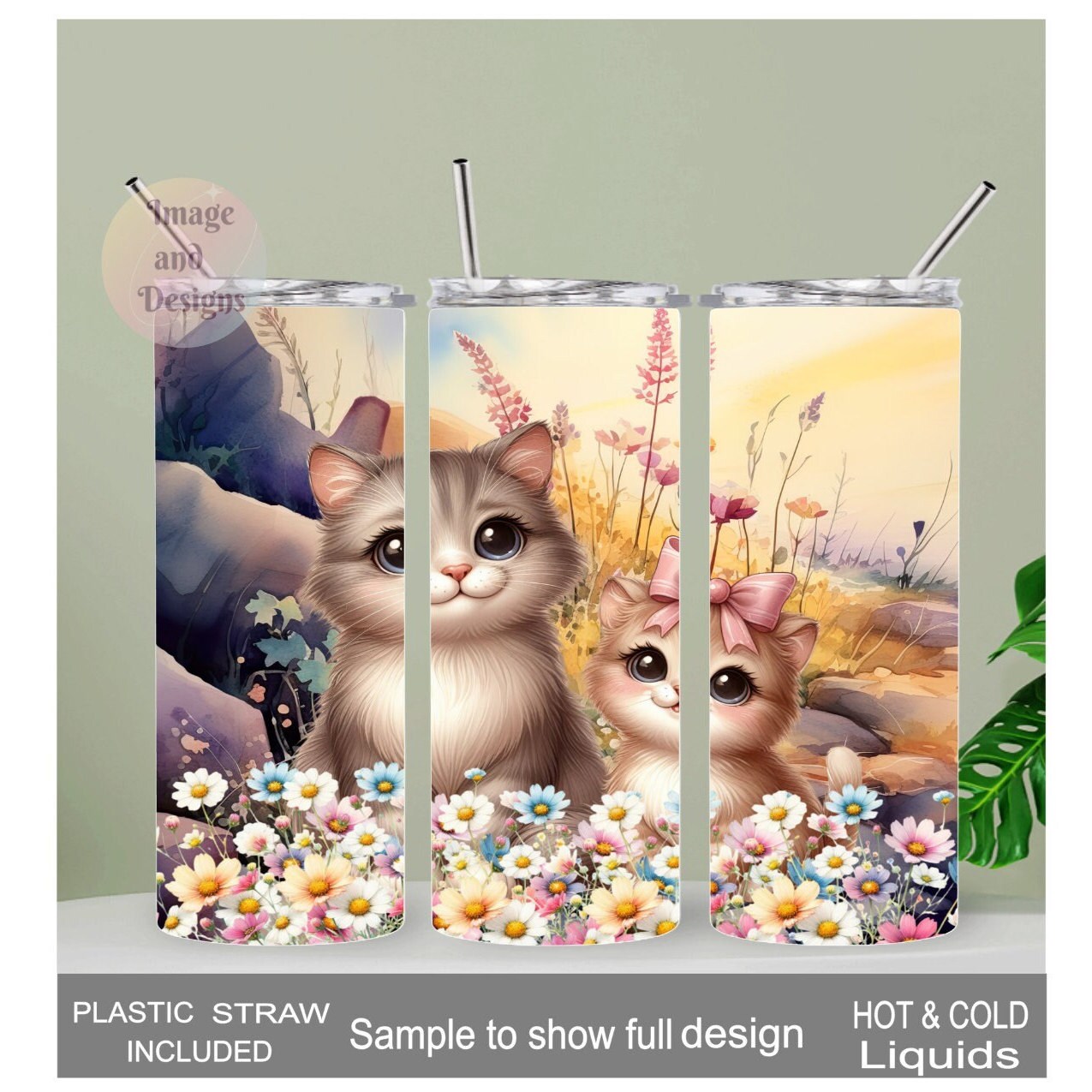 Cat Tumbler 20oz With Reusable Straw, Can Be Personalized