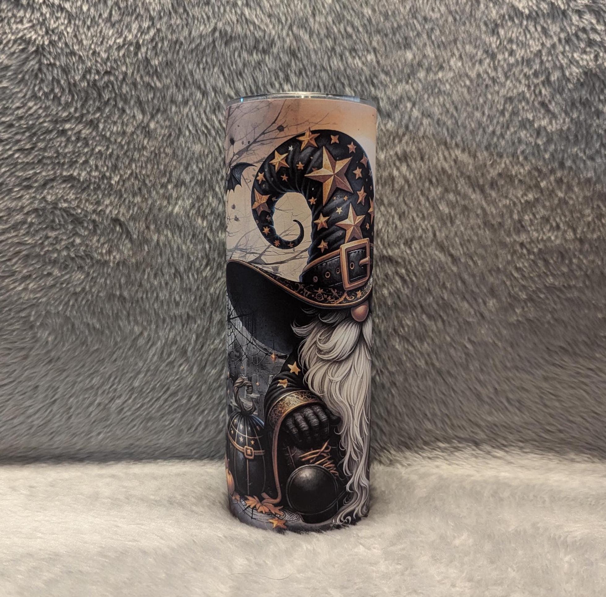 Halloween Gnome Tumbler 20oz With Reusable Straw, Can Be Personalized