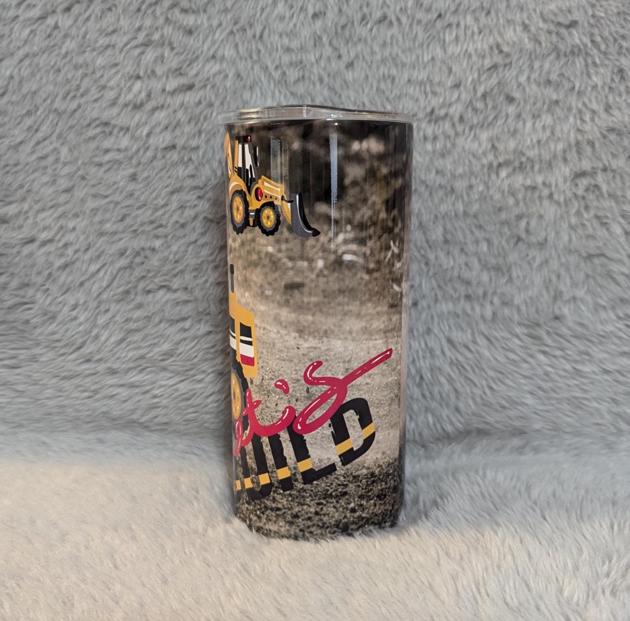 Boys Construction Tumbler 15oz With Reusable Straw, Can Be Personalized