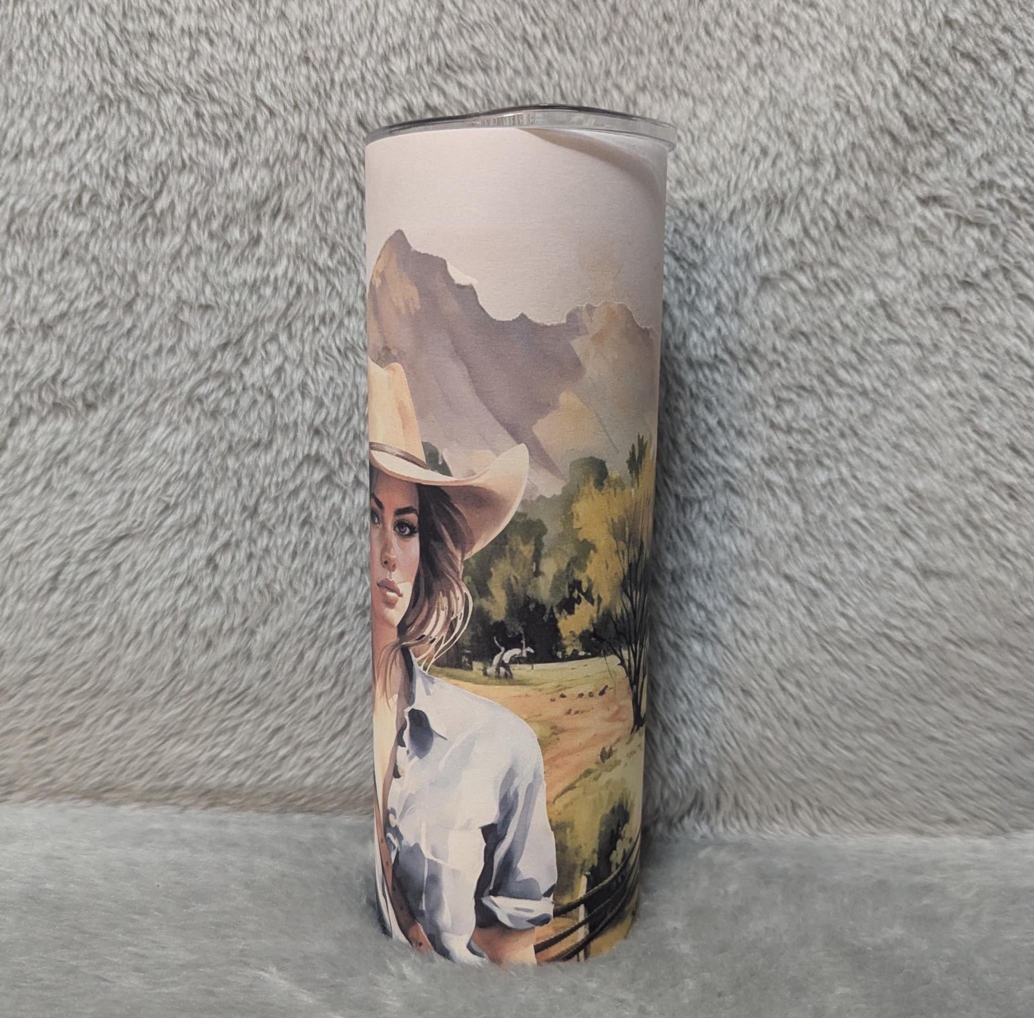 Cowgirl Tumbler 20oz With Reusable Straw, Can Be Personalized