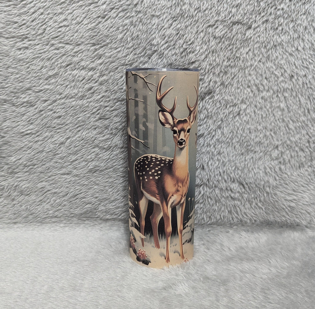 Wildlife Inspired Deer Tumbler 20oz With Reusable Straw, Can Be Personalized