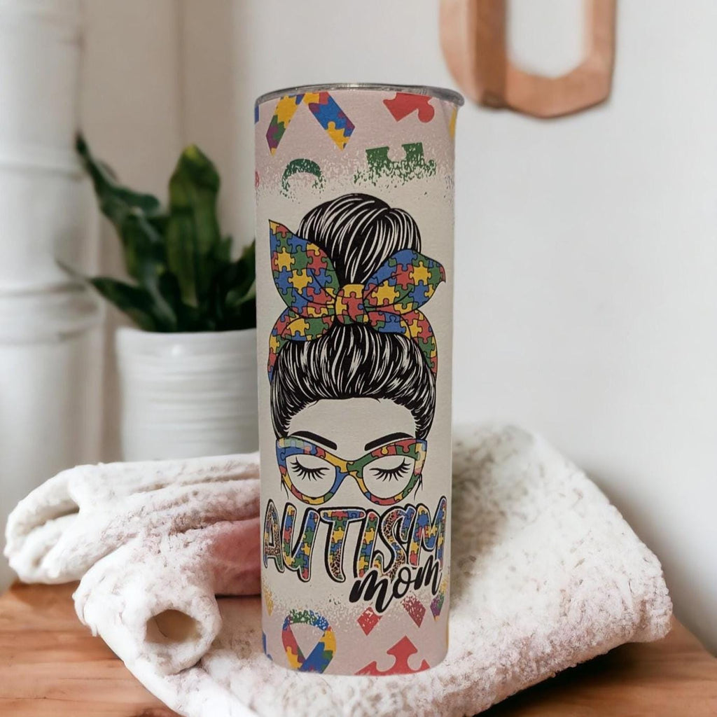 Autism Mom Tumbler 20oz With Reusable Straw, Can Be Personalized