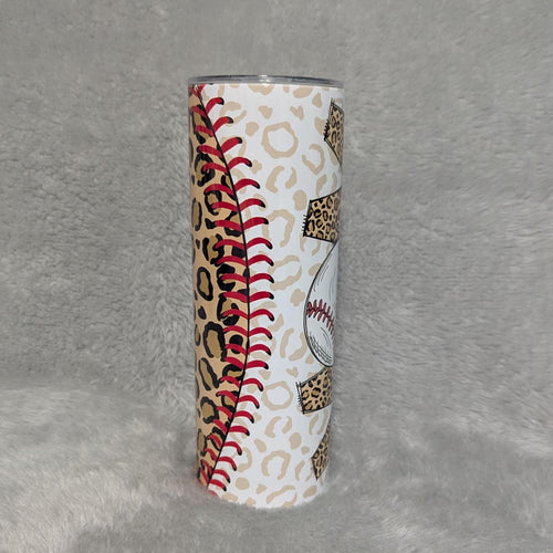 Baseball Mom Leopard Print Tumbler 20oz With Reusable Straw