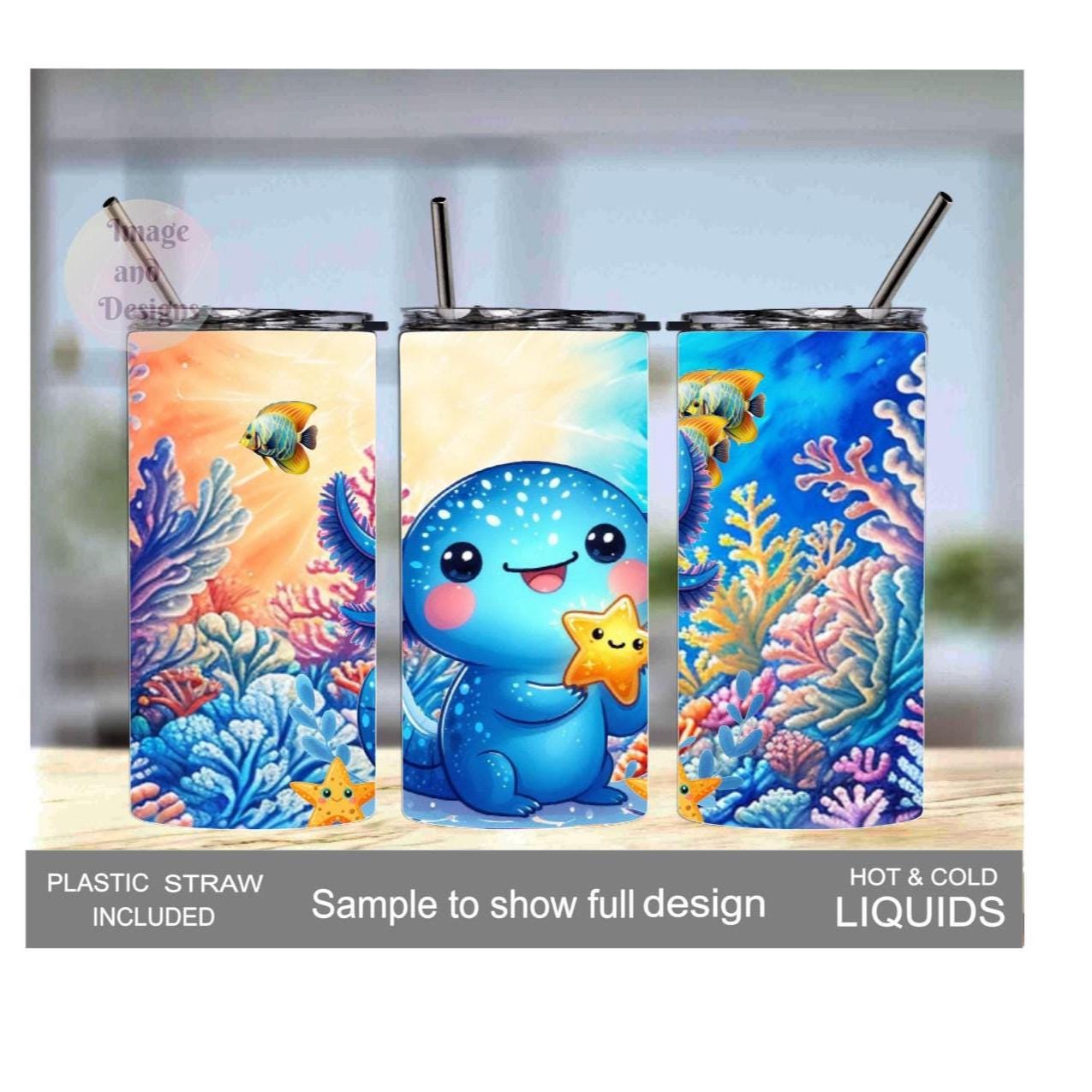 Kids Axolotl Tumbler 15oz With Reusable Straw, Can Be Personalized