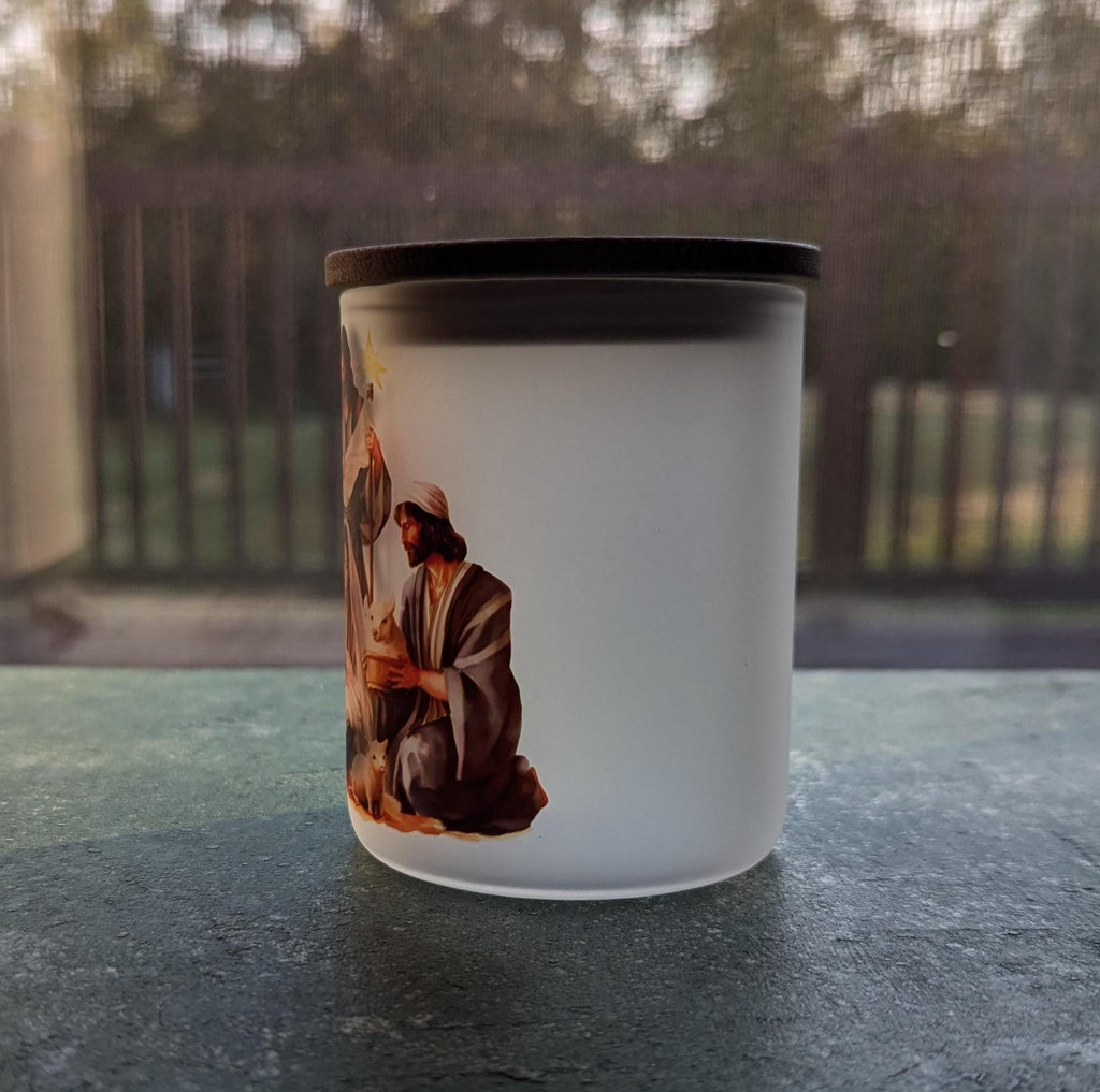 Nativity Scene Candle Holder With A Battery Operated Flickering Tea Light