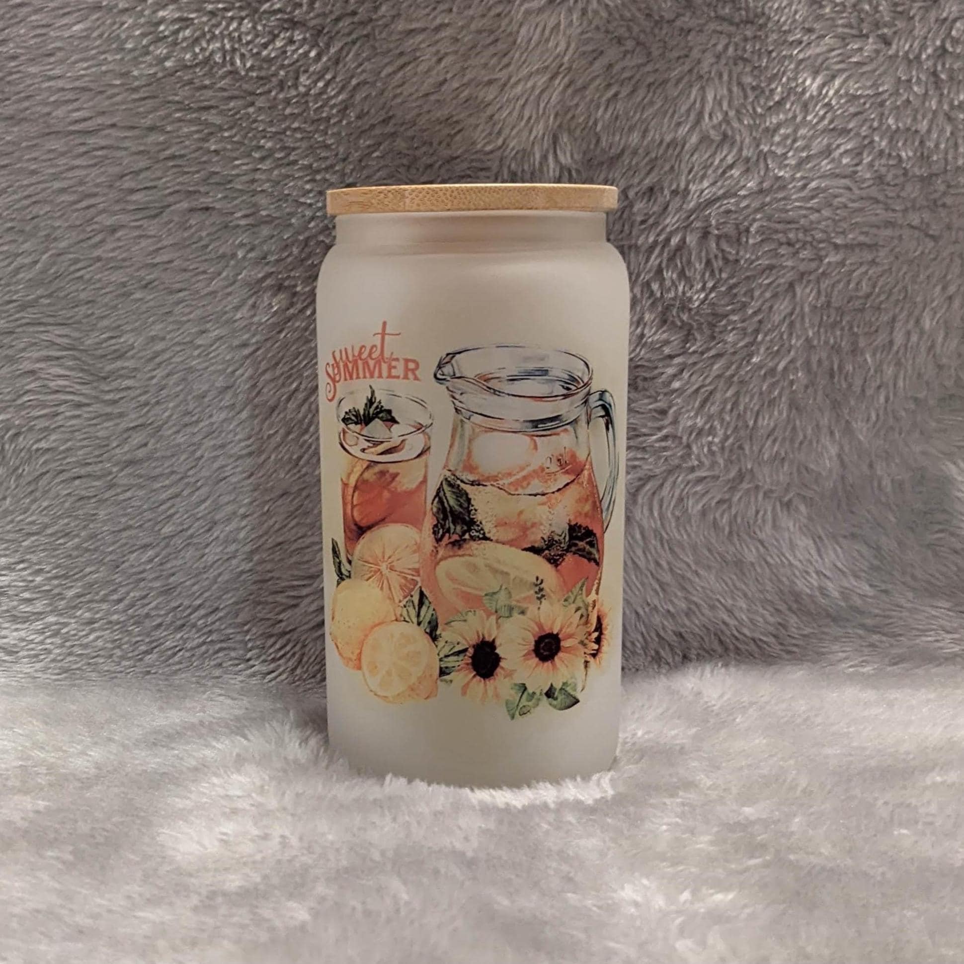 Sweet Summer Frosted Glass with Bamboo Lid & Reusable Straw