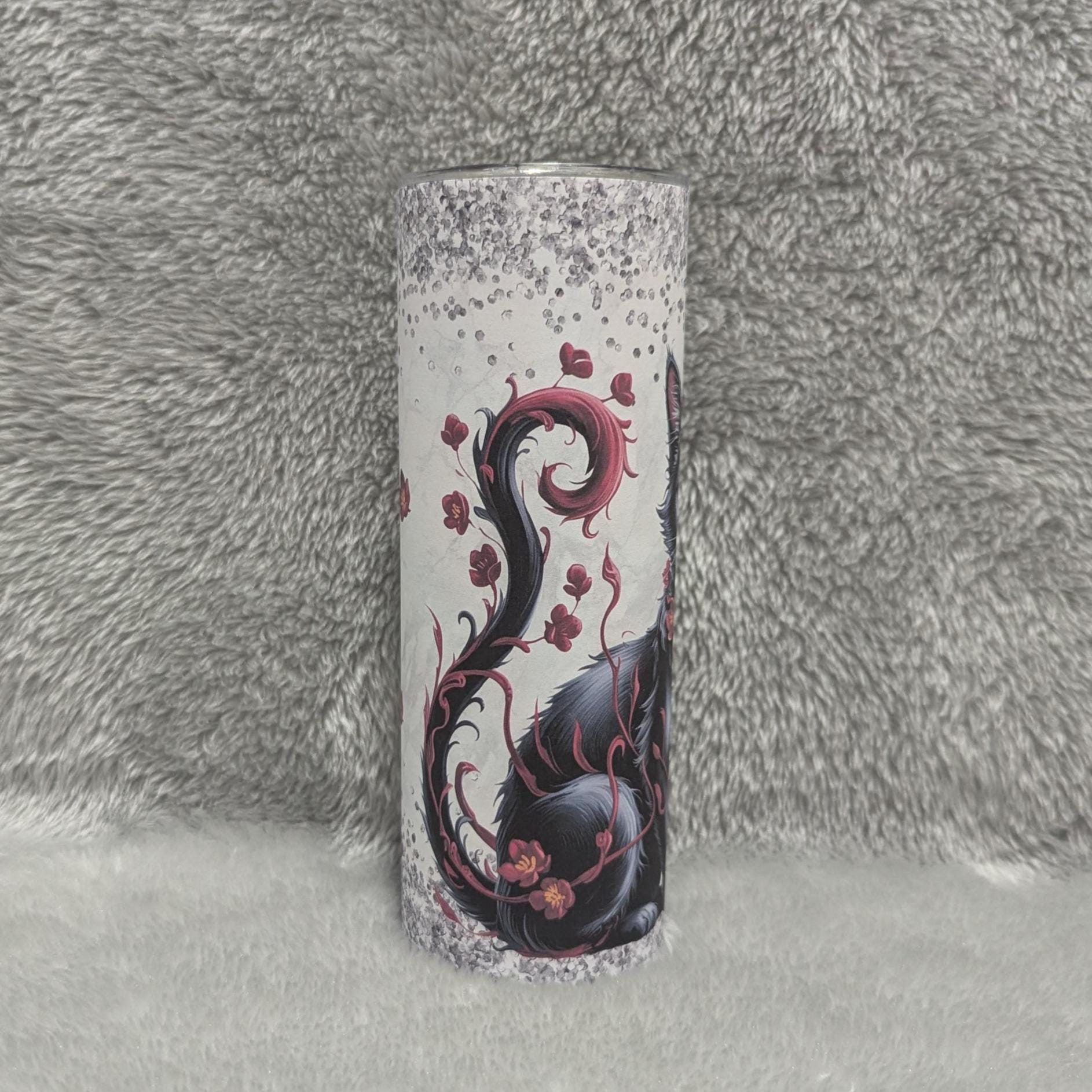 Black Cat Tumbler With A Glitter Design 20oz With Reusable Straw, Can Be Personalized