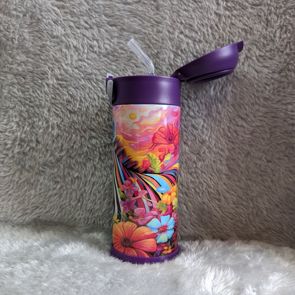 Kids Zebra Water Bottle 12oz With Reusable Straw Can Be Personalized