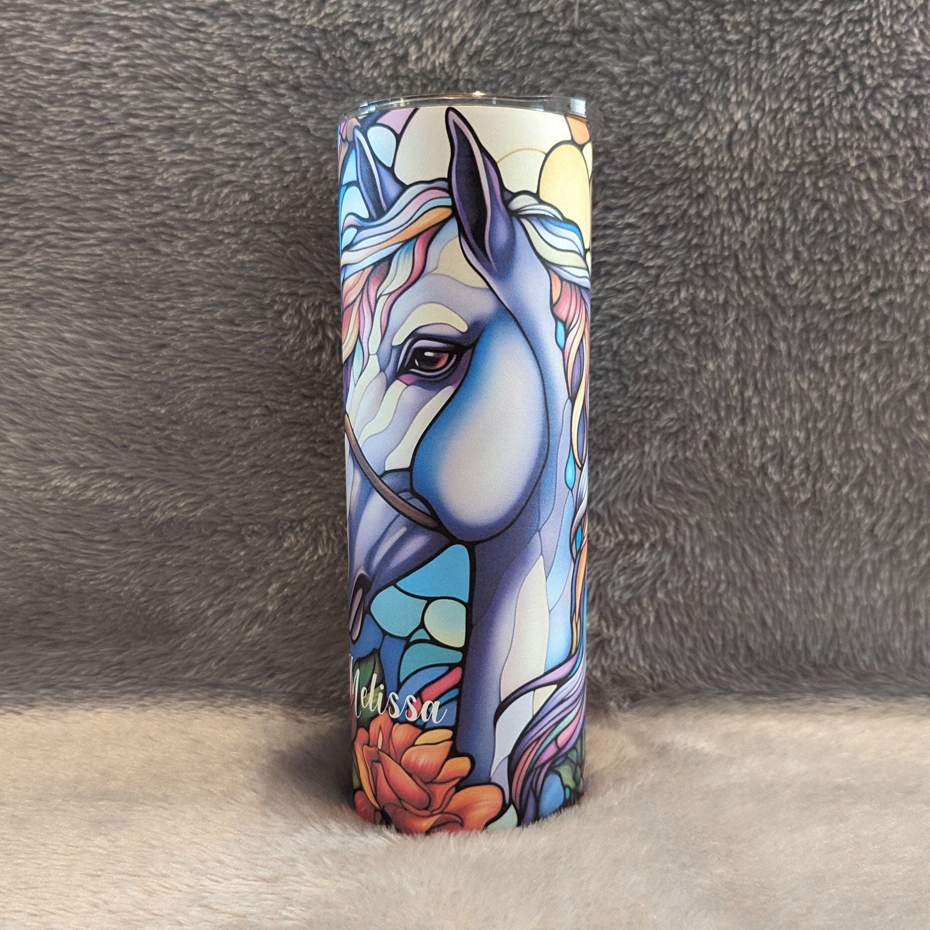 Beautiful Horse Tumbler With A Stained Glass Design20oz With Reusable Straw, Can Be Personalized