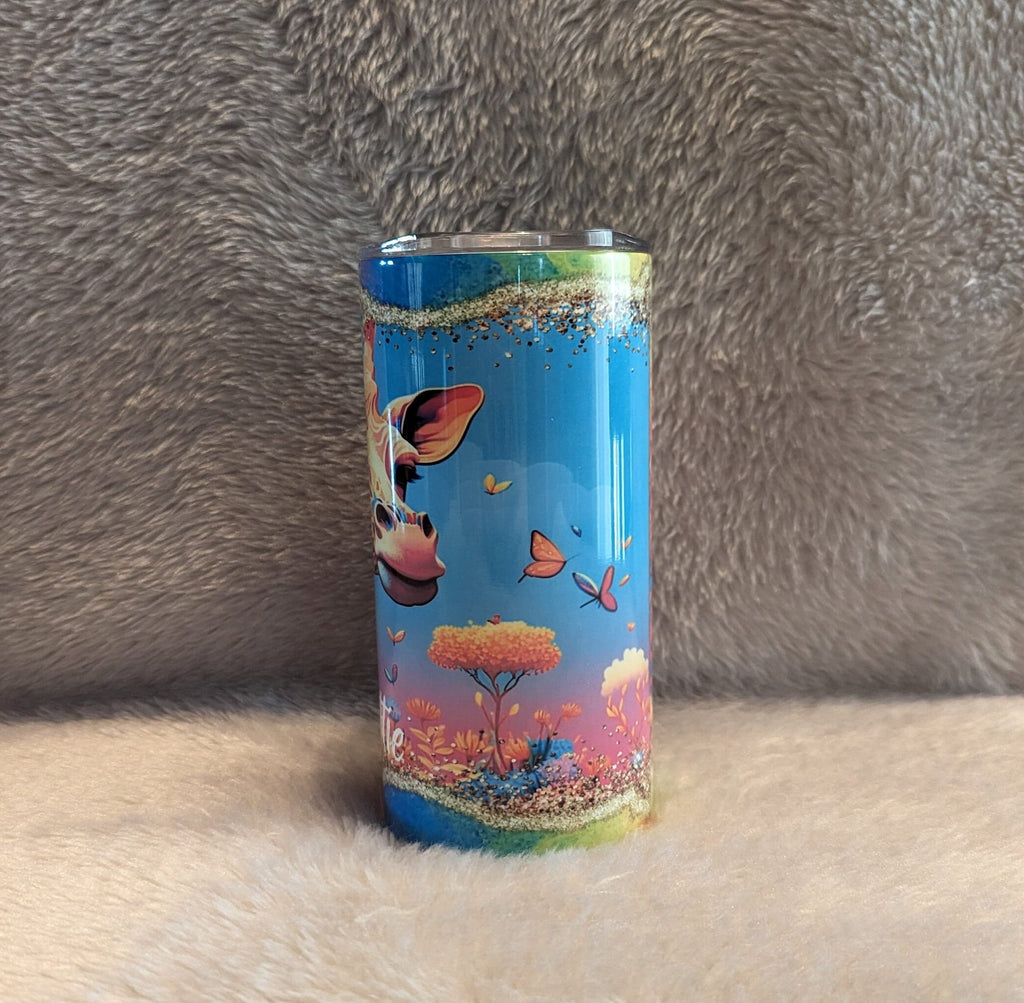 Colorful Kids Giraffe Tumbler 15oz With Reusable Straw, Can Be Personalized