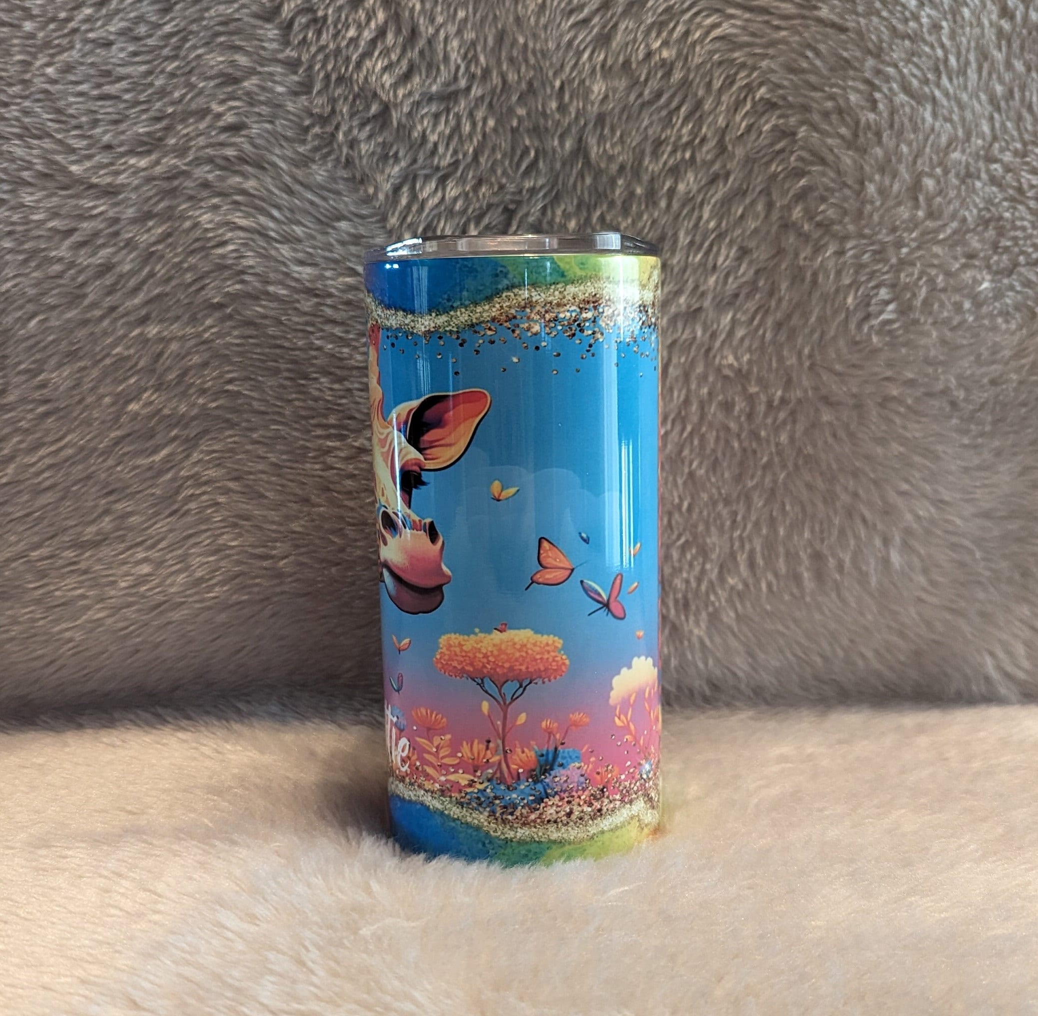 Colorful Kids Giraffe Tumbler 15oz With Reusable Straw, Can Be Personalized