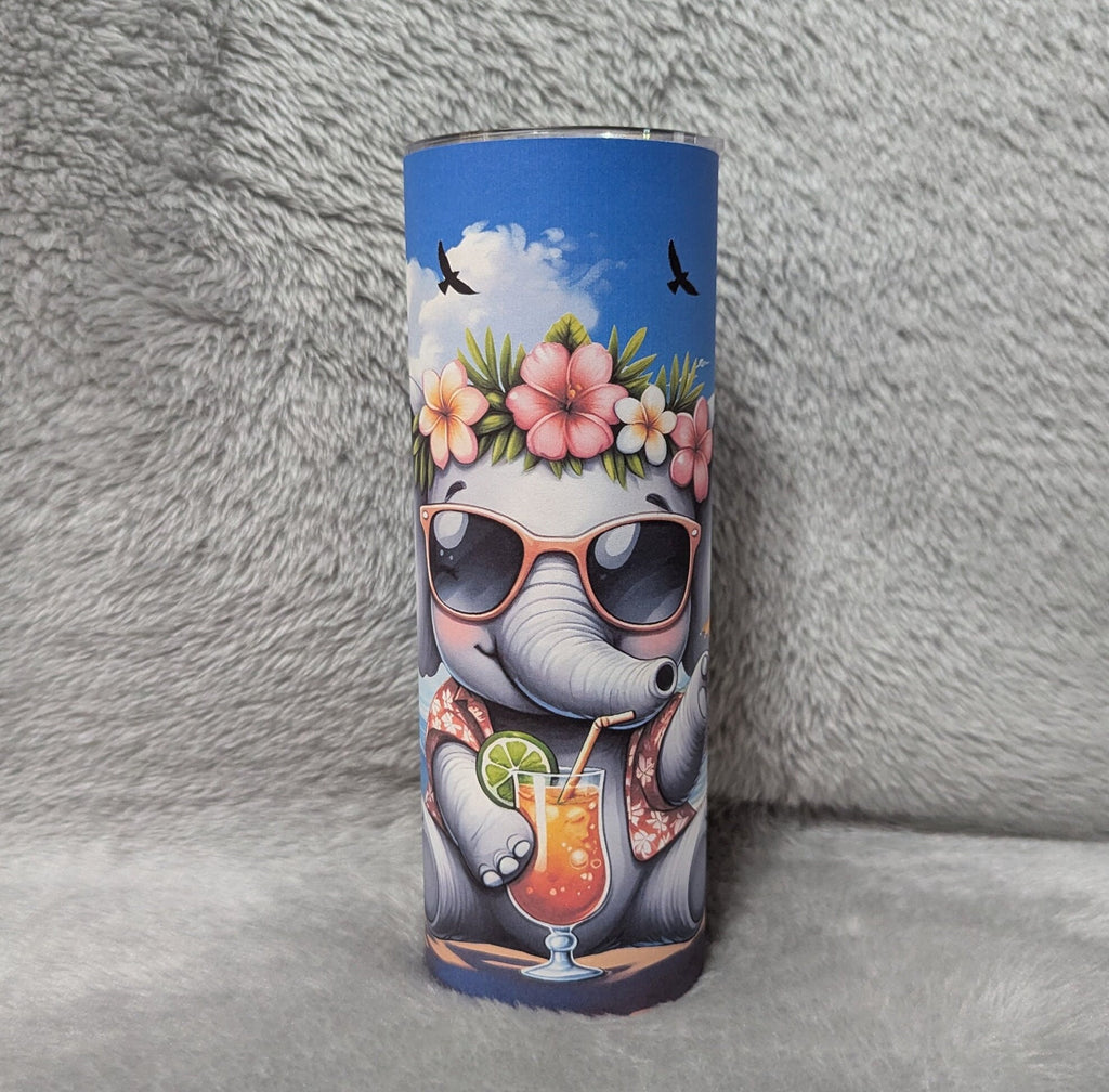 Beach Elephant Tumbler 20oz With Reusable Straw, Can Be Personalized