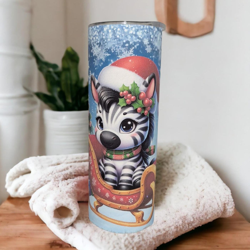 Christmas Zebra Tumbler 20oz With Reusable Straw, Can Be Personalized