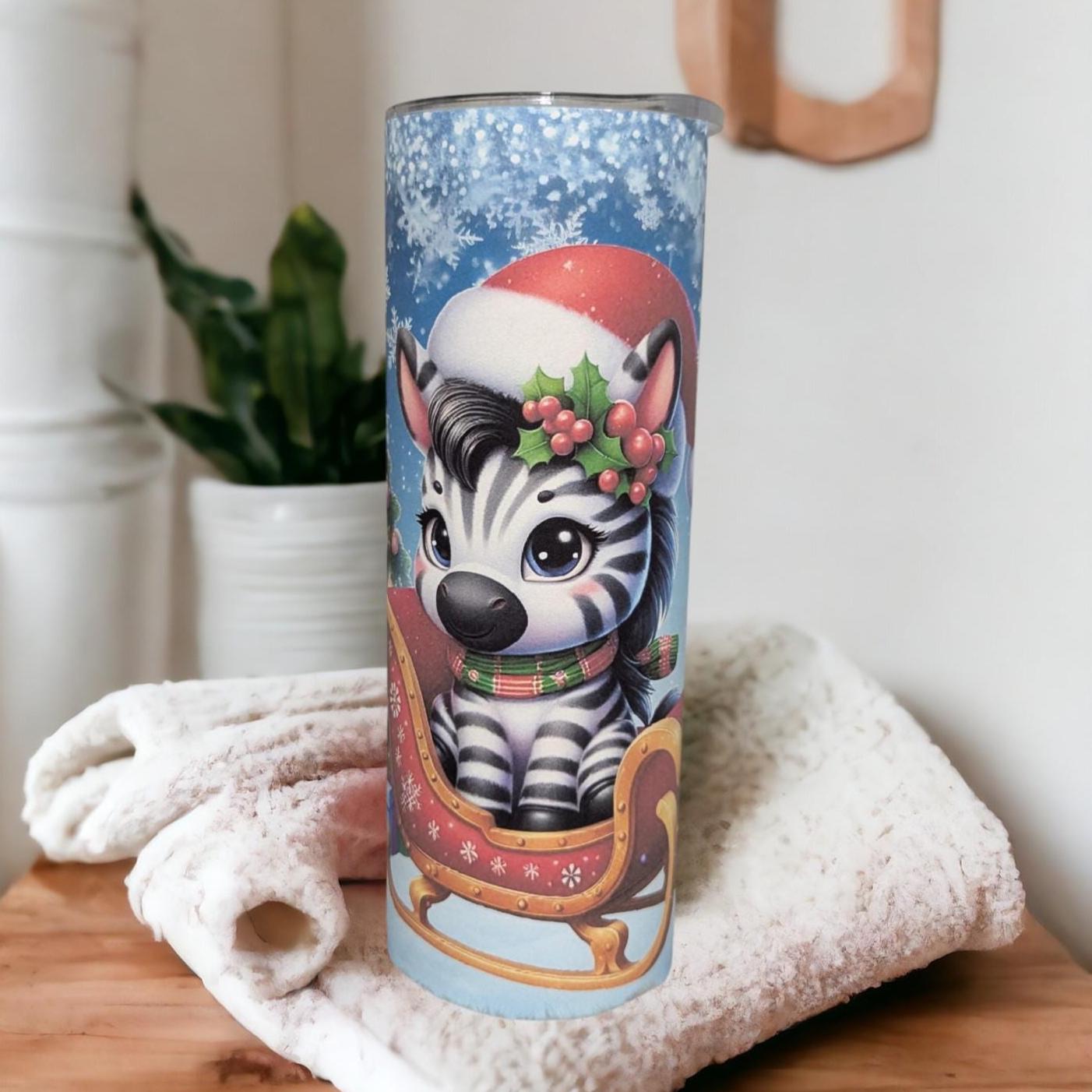 Christmas Zebra Tumbler 20oz With Reusable Straw, Can Be Personalized