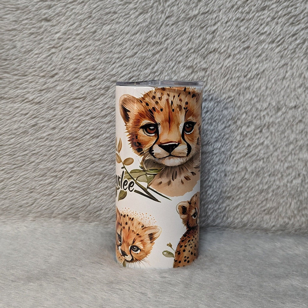 Kids Cheetah Tumbler 15oz With Reusable Straw, Can Be Personalized