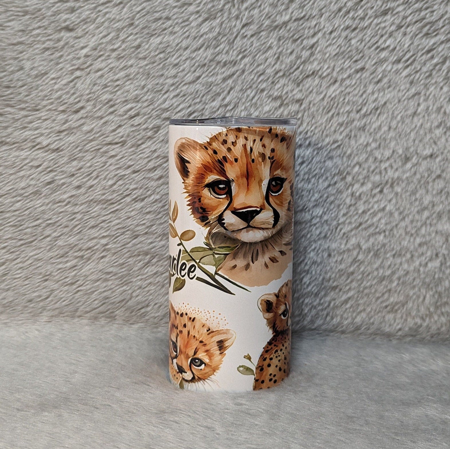 Kids Cheetah Tumbler 15oz With Reusable Straw, Can Be Personalized