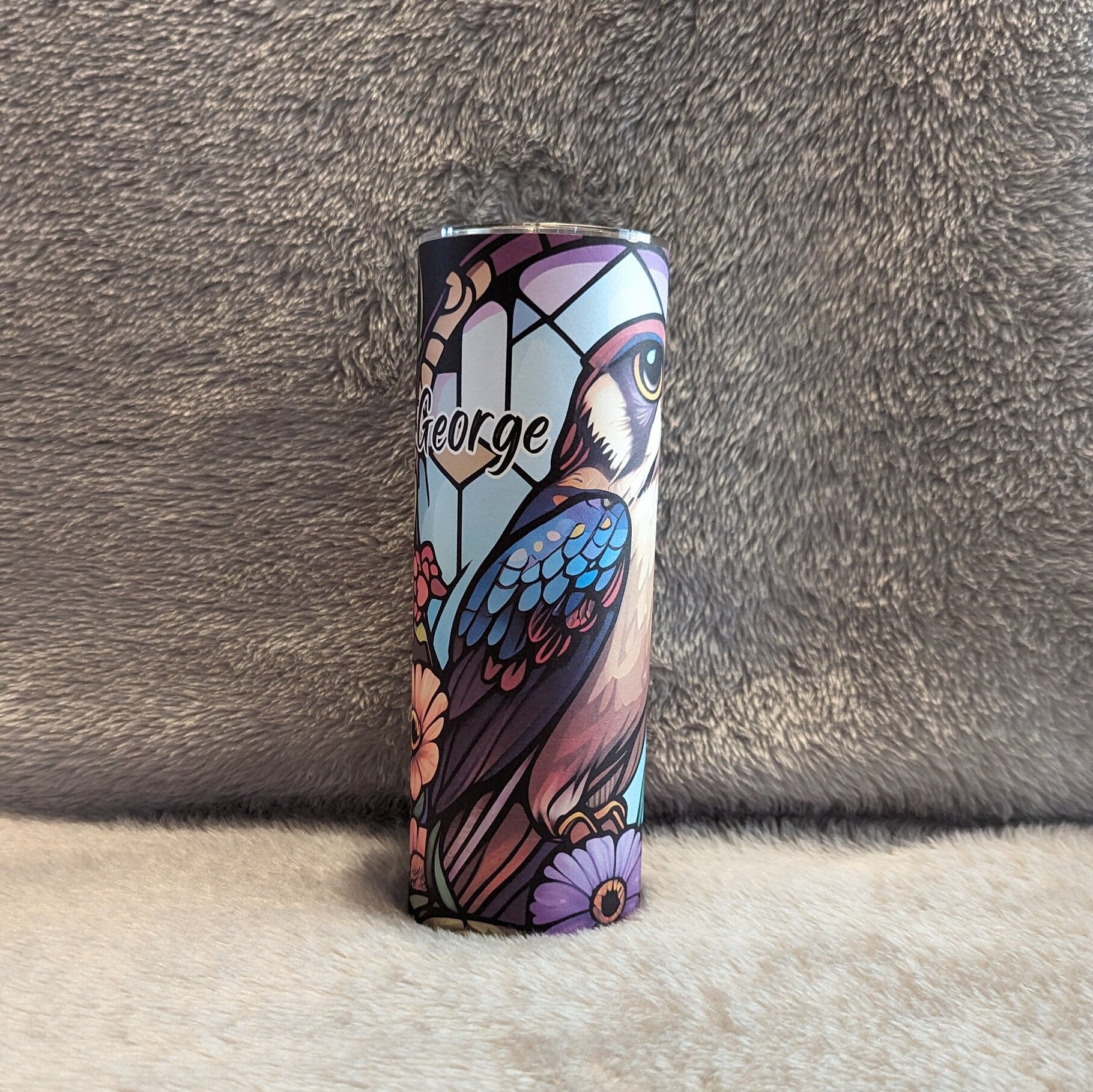 Falcon Tumbler With Stained Glass Design 20oz With Reusable Straw, Can Be Personalized