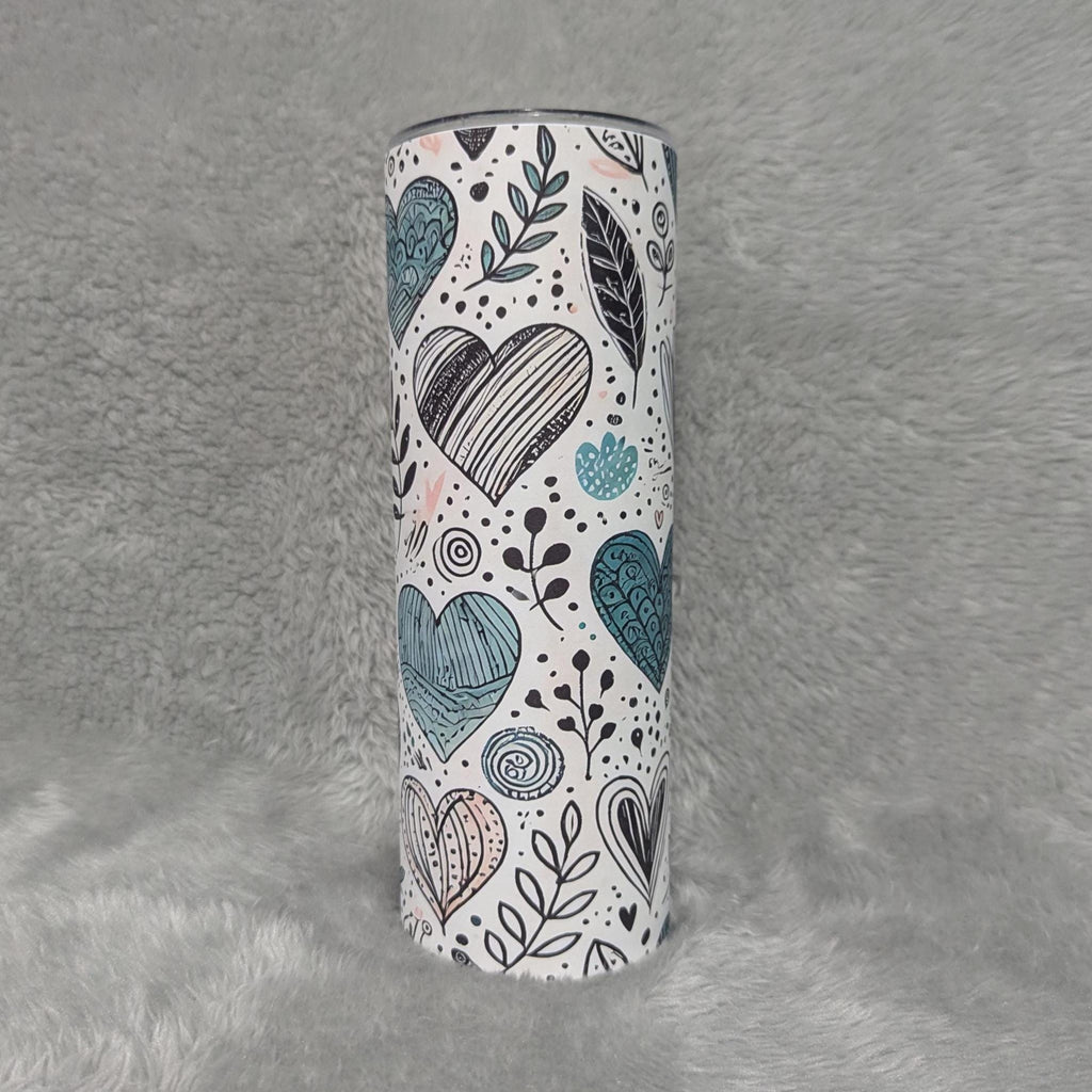 Hand Drawn Hearts Design Tumbler 20oz With Reusable Straw