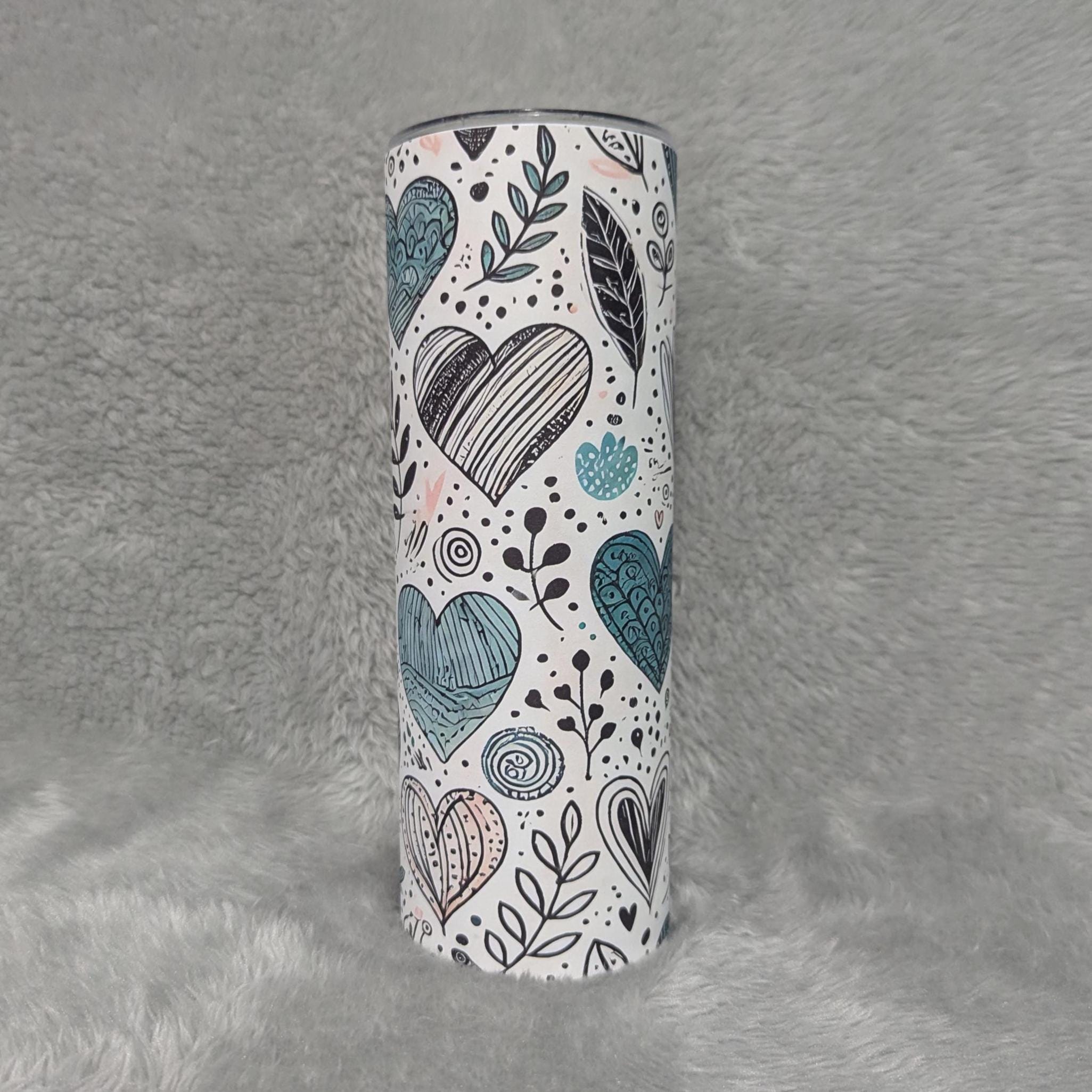 Hand Drawn Hearts Design Tumbler 20oz With Reusable Straw