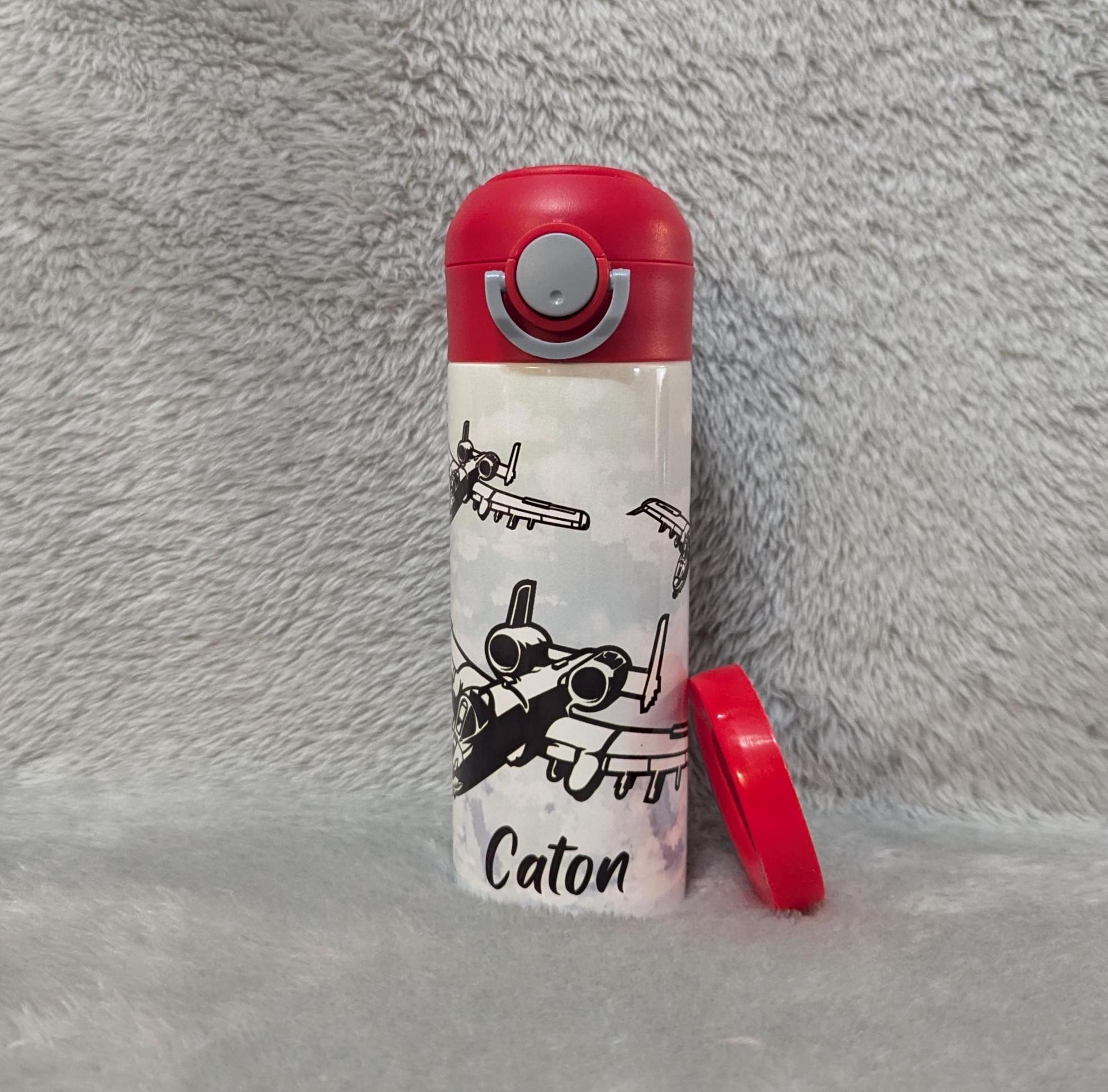 Kids A -10 Airplane Water Bottle 12oz With Reusable Straw Can Be Personalized