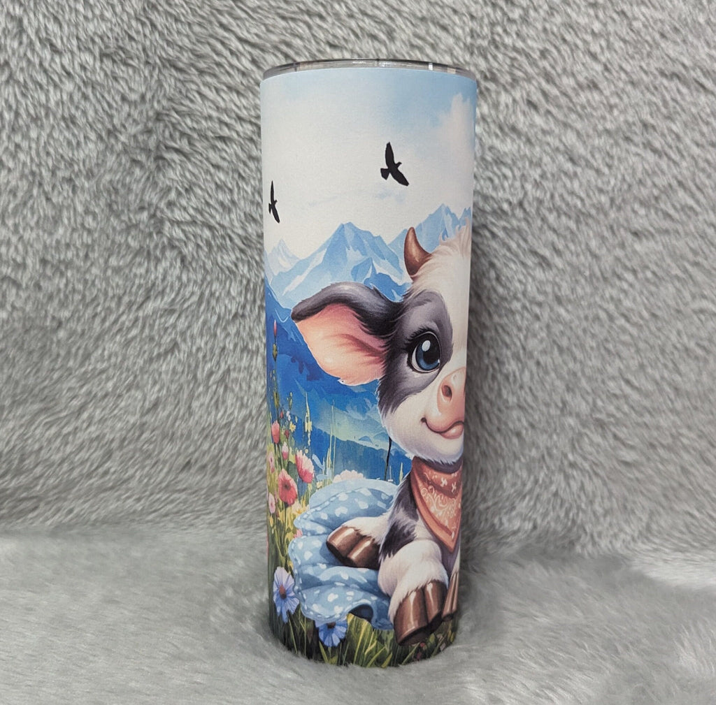 Cute Cow Tumbler With A Calf 20oz With Reusable Straw, Can Be Personalized