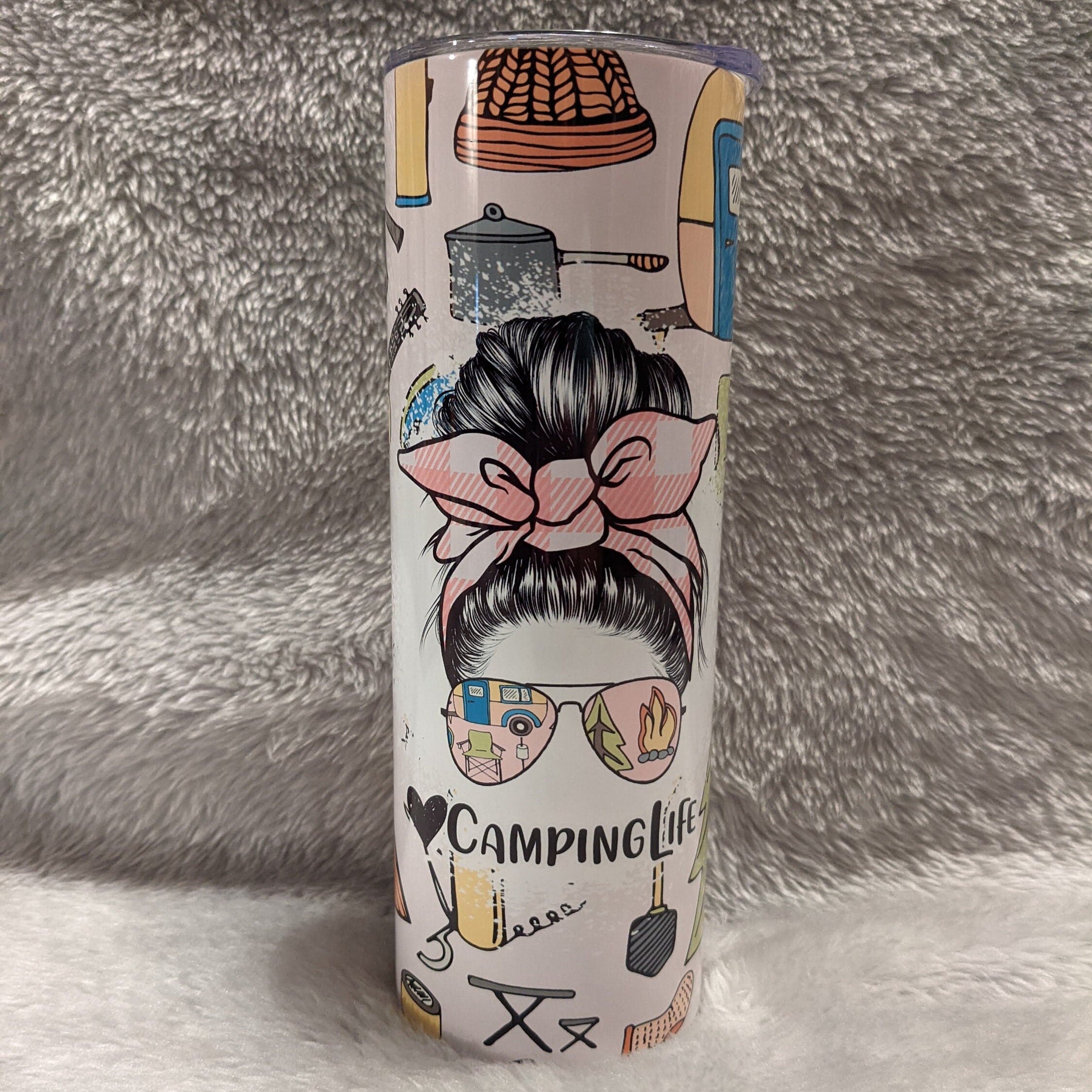 Camping Tumbler 20oz With Reusable Straw, Can Be Personalized