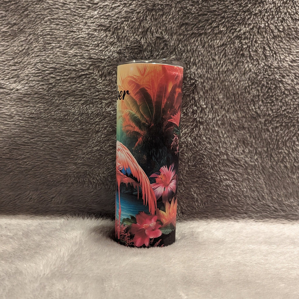 Beautiful Flamingo Tumbler 20oz With Reusable Straw, Can Be Personalized