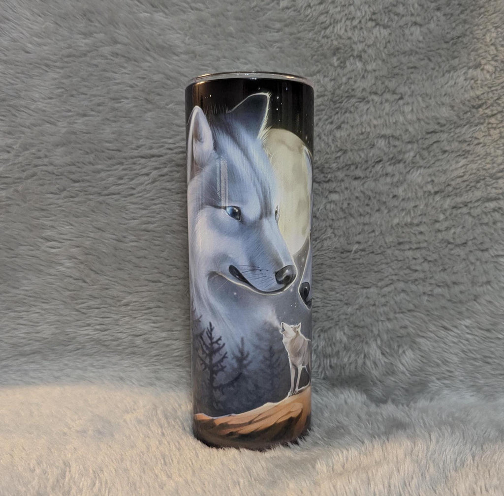 Moonlight Wolf Tumbler 20oz With Reusable Straw, Can Be Personalized