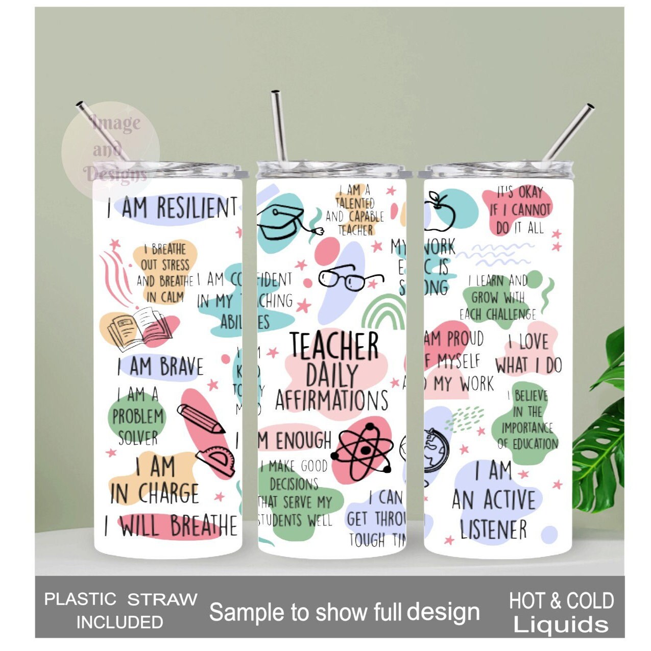 Teacher Daily Affirmations Tumbler 20oz With Reusable Straw