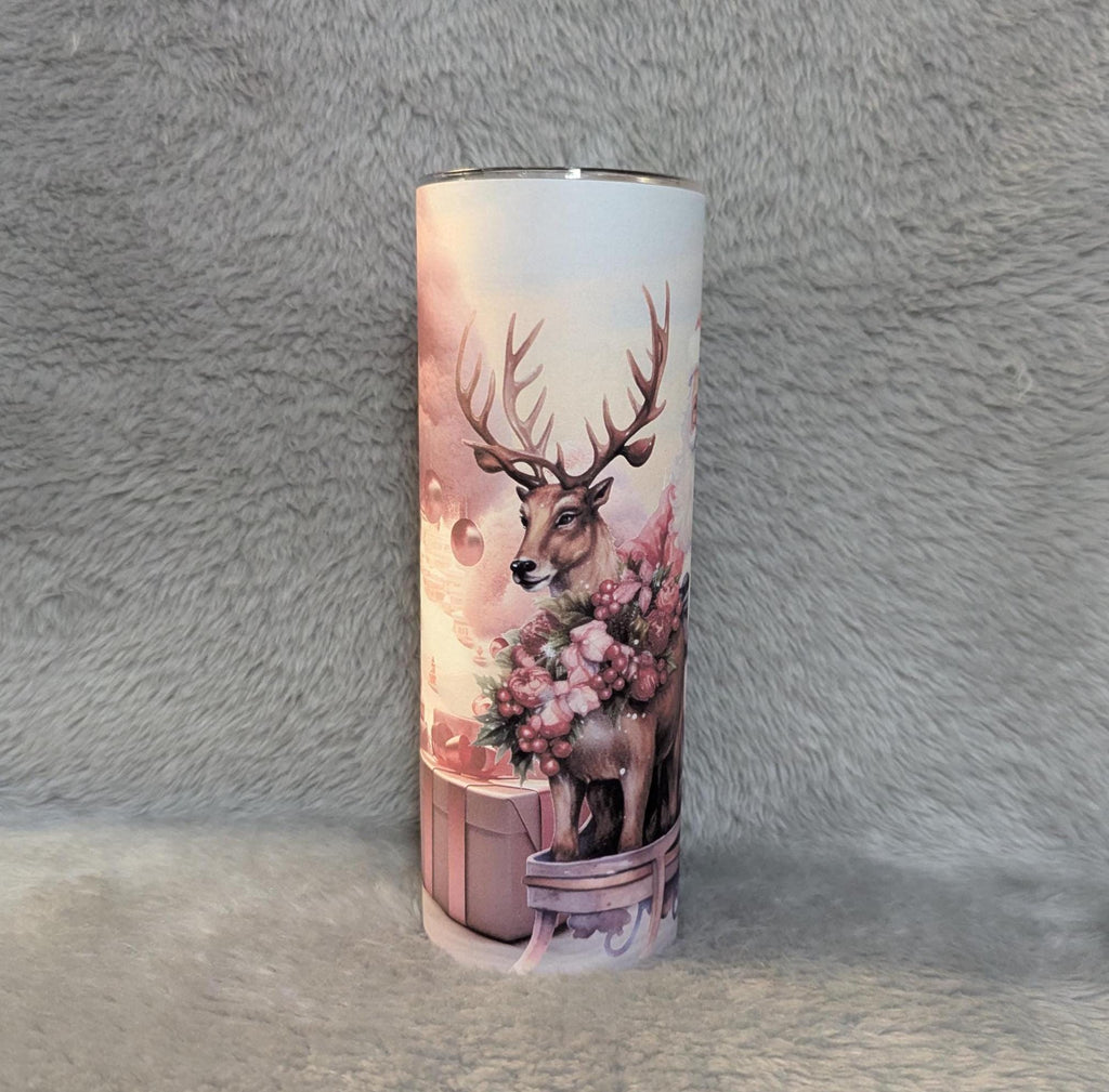 Pink Santa Christmas Tumbler 20oz With Reusable Straw, Can Be Personalized