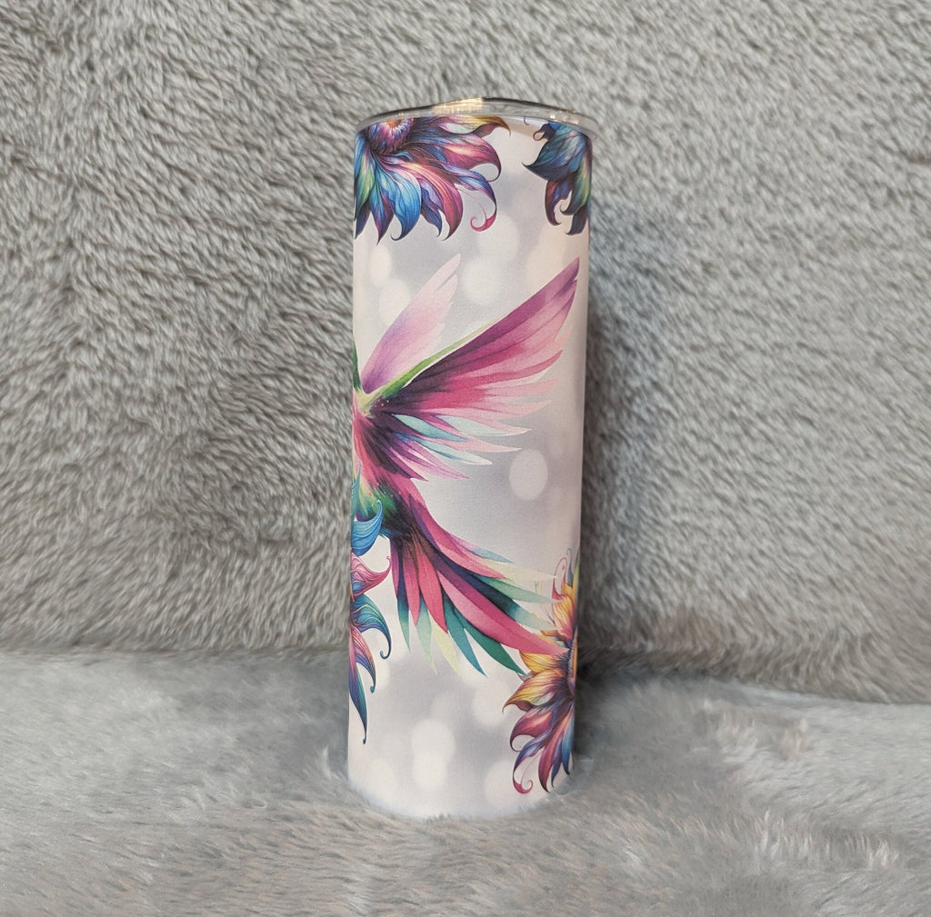 Hummingbird Tumbler with Colorful Sunflowers 20oz With Reusable Straw, Can Be Personalized