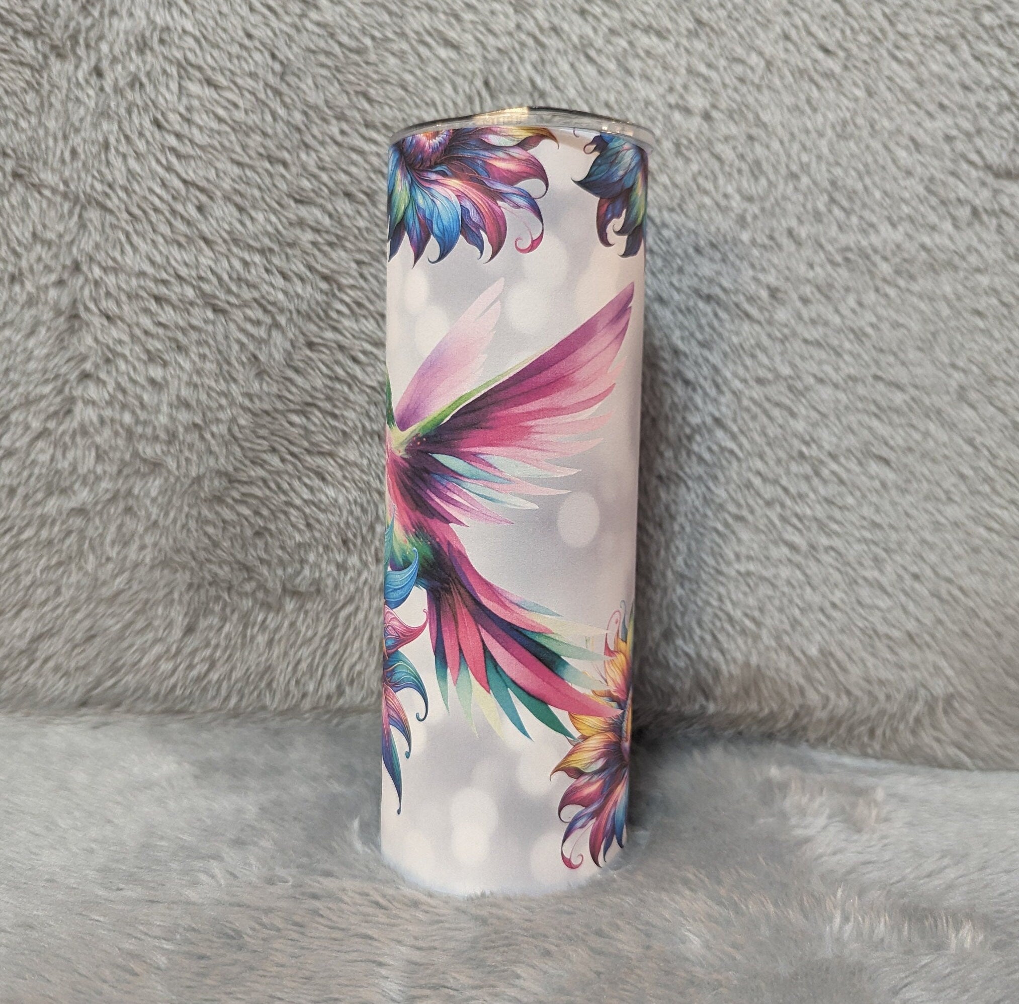 Hummingbird Tumbler with Colorful Sunflowers 20oz With Reusable Straw, Can Be Personalized