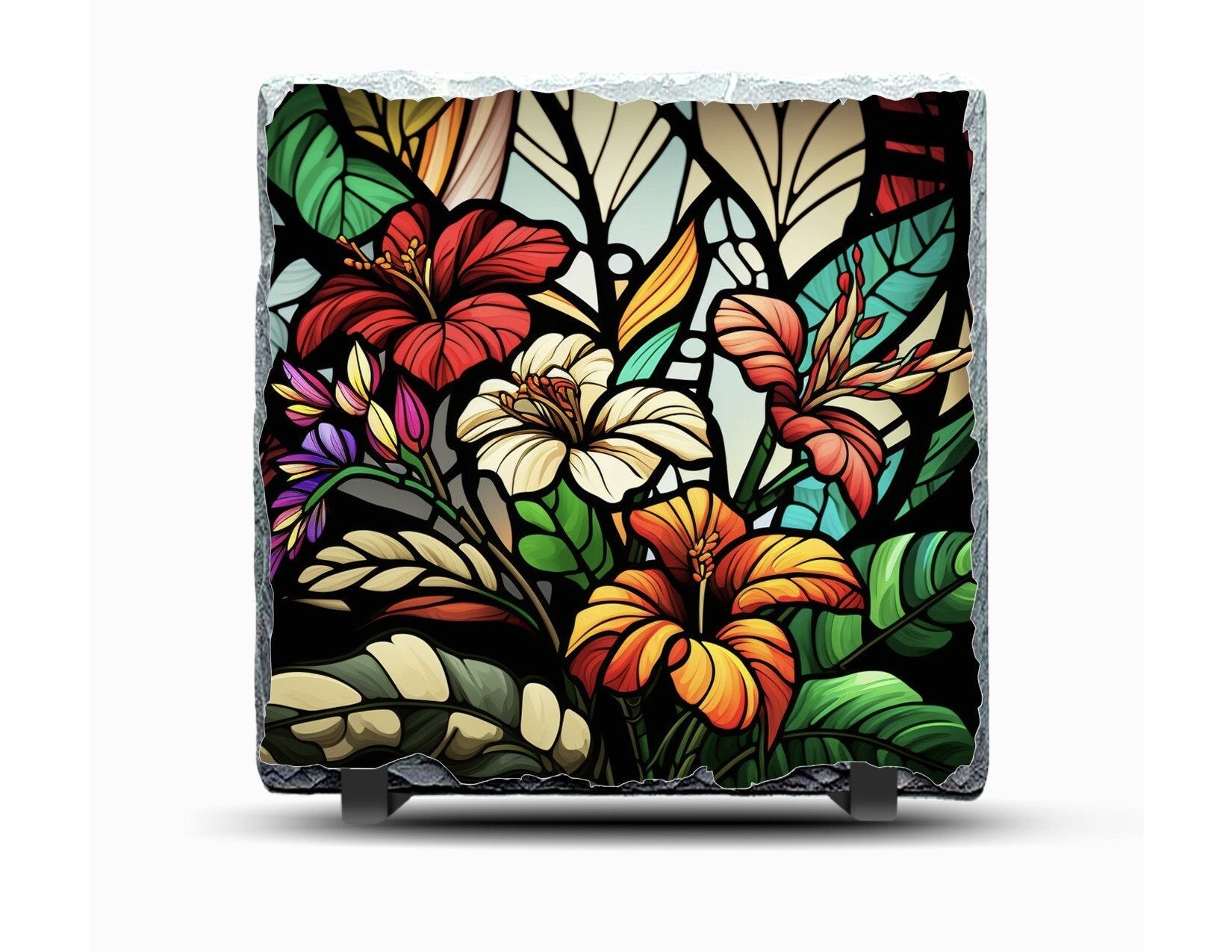 Tropical Flower Slate Picture With Display Legs