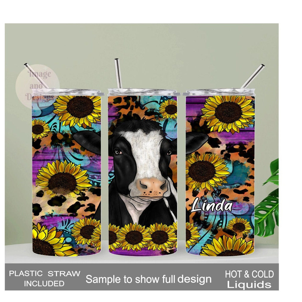 Holstein Cow Tumbler 20oz With Reusable Straw, Can Be Personalized