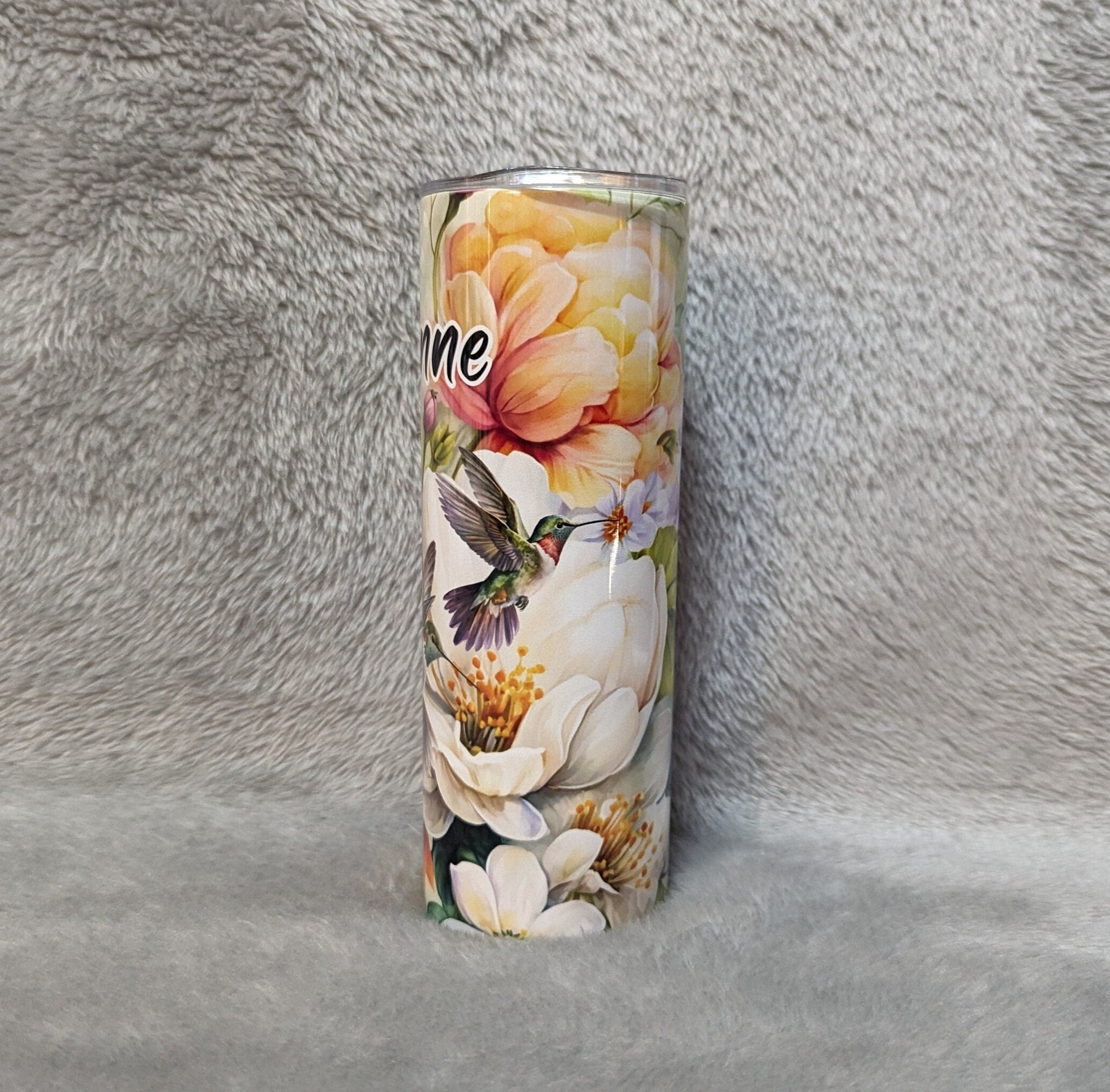 Floral Hummingbird Tumbler 20oz With Reusable Straw, Can Be Personalized