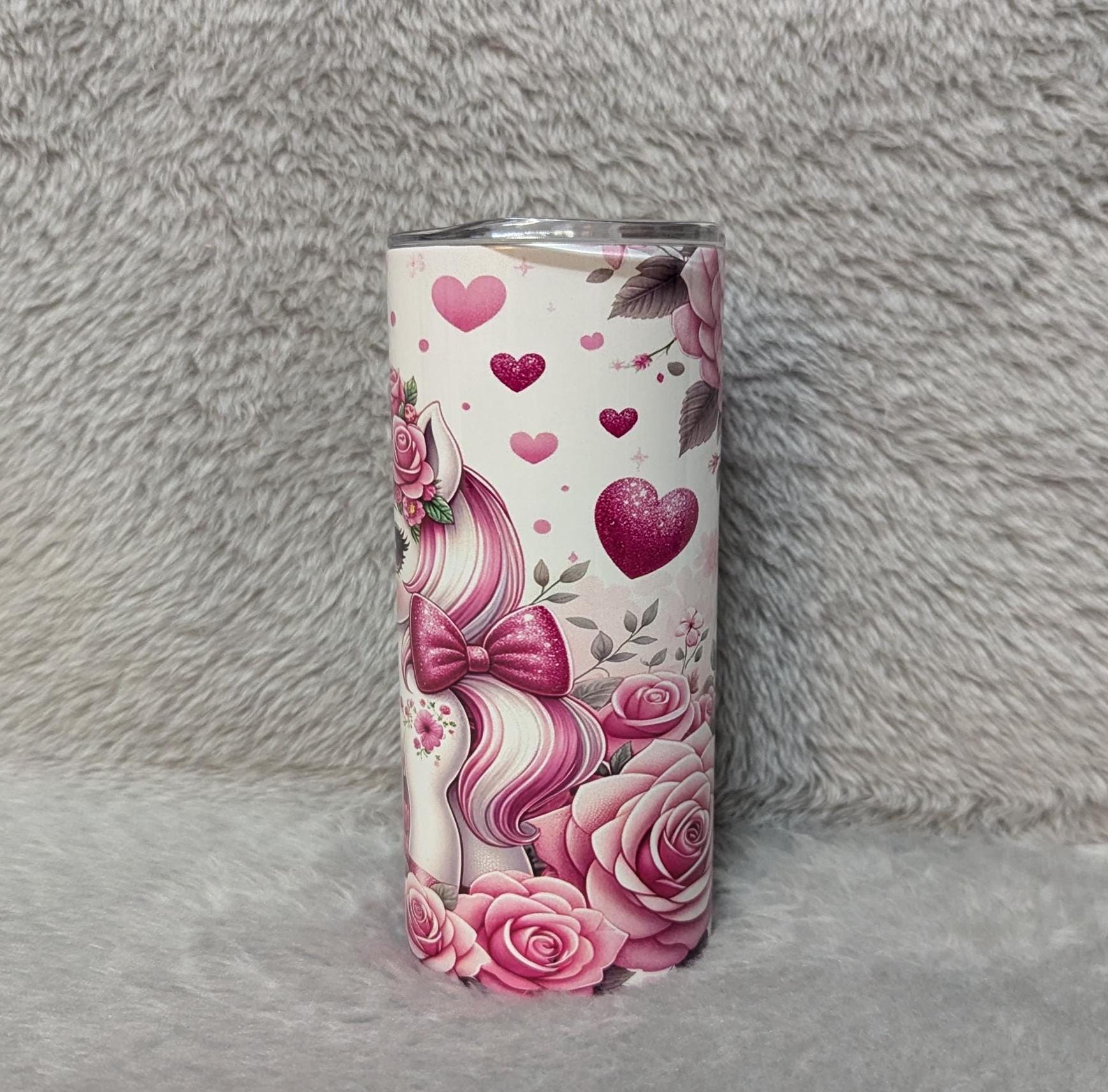 Adorable Kids Unicorn Pony Tumbler 15oz With Reusable Straw, Can Be Personalized