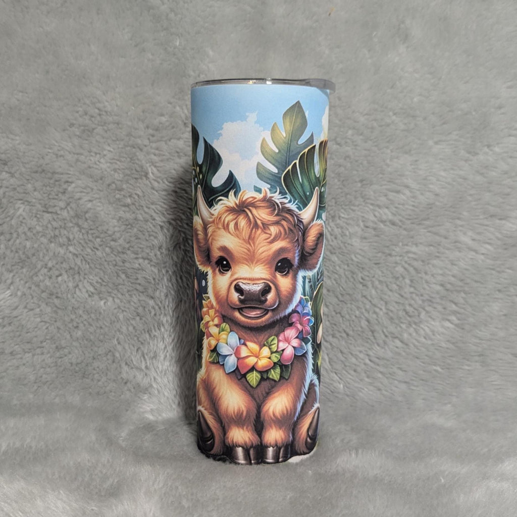 Tropical Highland Cow Tumbler 20oz With Reusable Straw, Can Be Personalized