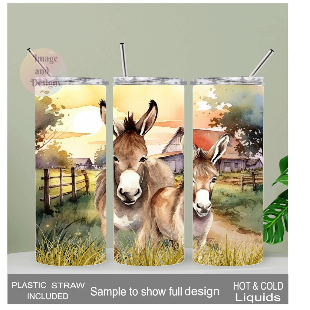Donkey Tumbler with A Watercolor Design 20oz With Reusable Straw, Can Be Personalized