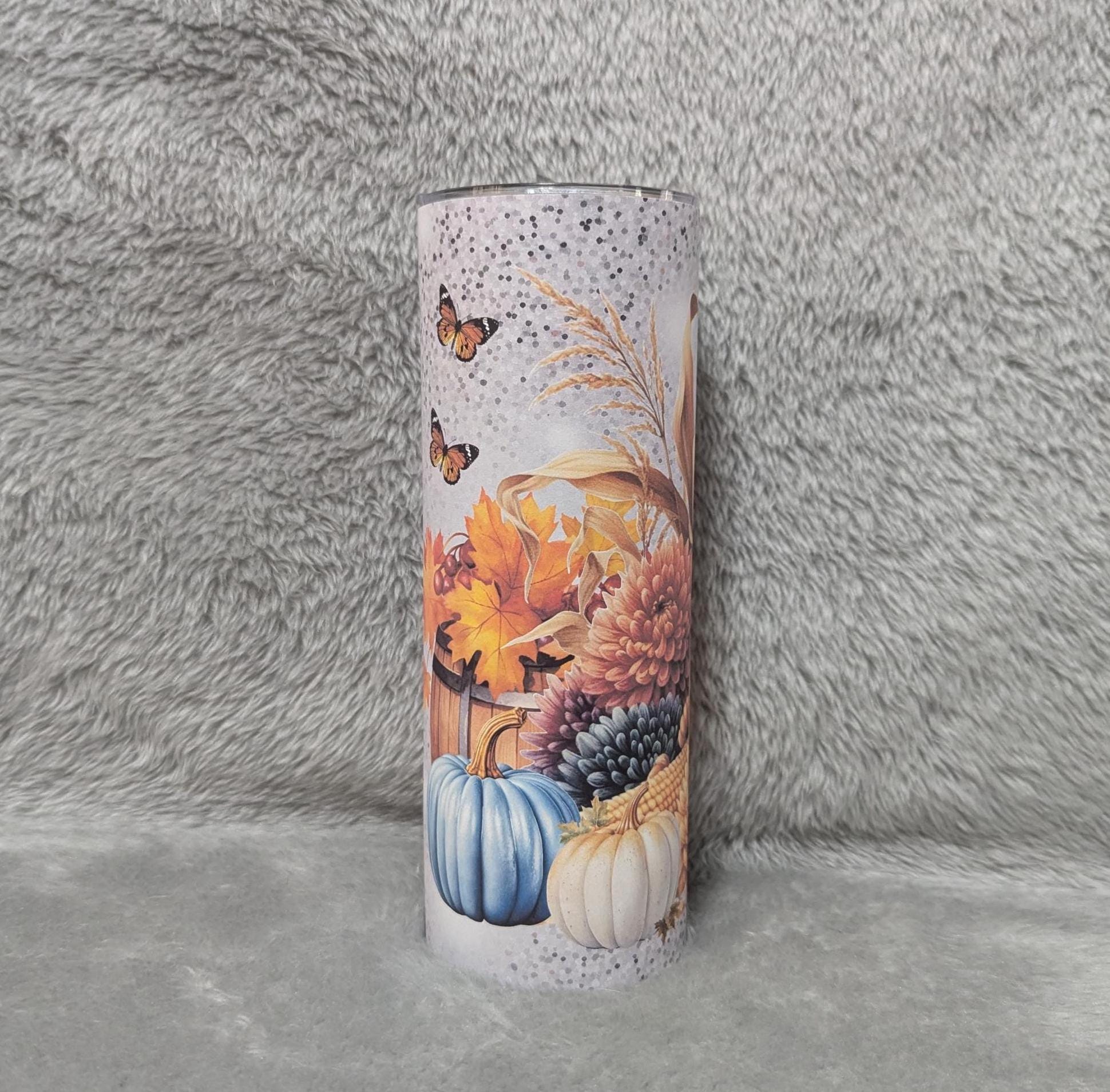Floral Pumpkin Tumbler 20oz With Reusable Straw, Can Be Personalized