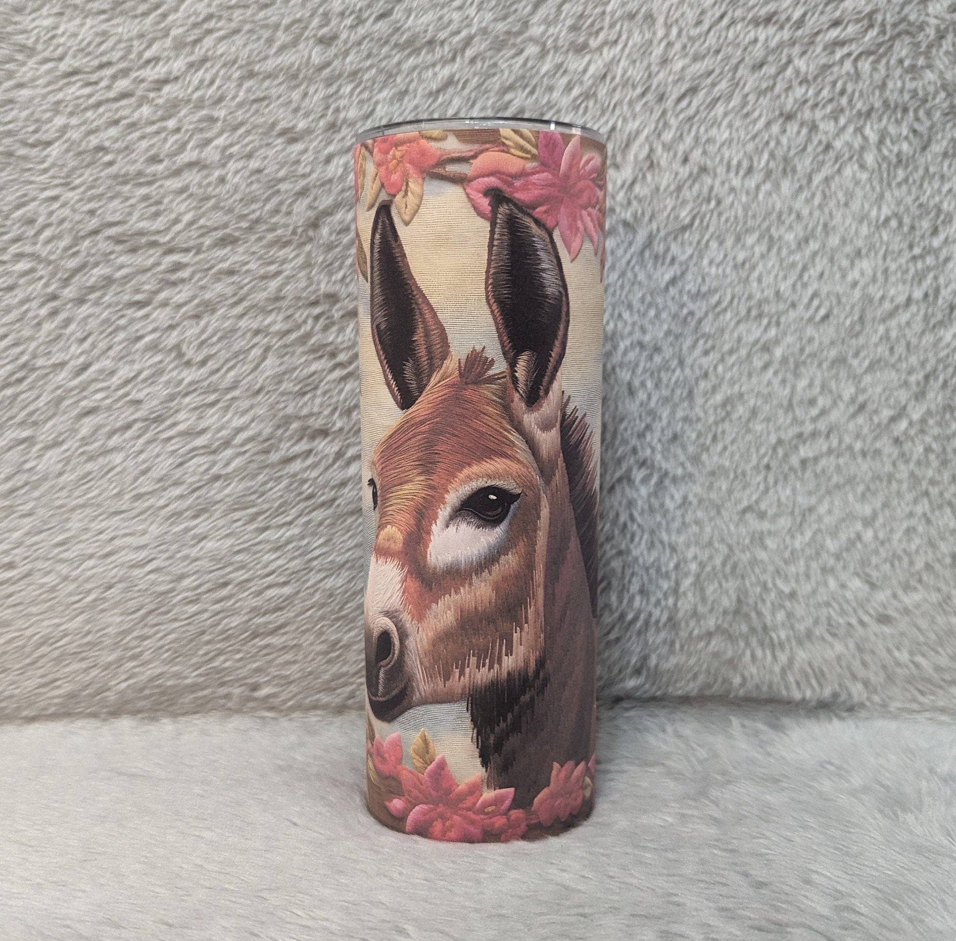 Donkey Tumbler With Flowers and A Embroidered Design 20oz With Reusable Straw, Can Be Personalized