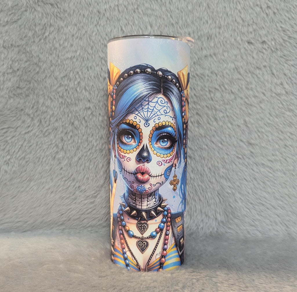 Sugar Skull Girl Tumbler 20oz With Reusable Straw, Can Be Personalized