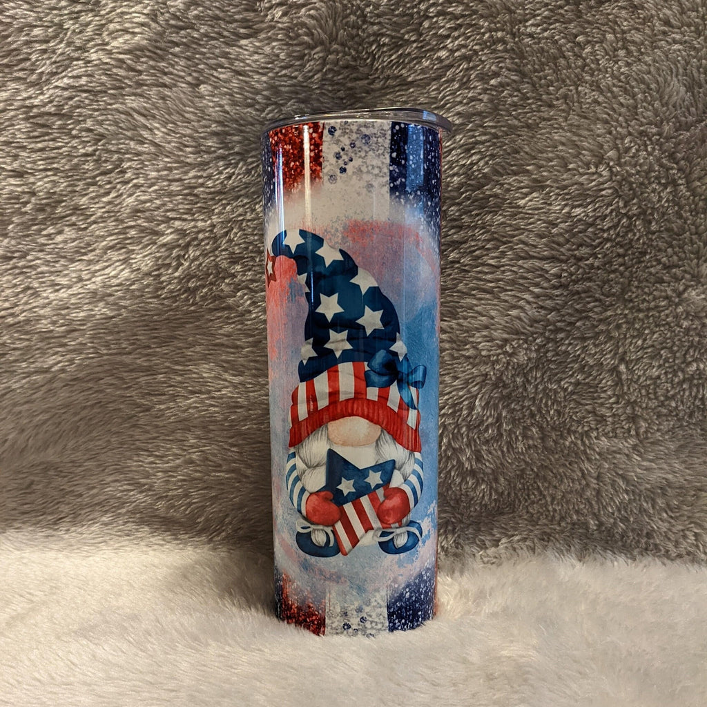 Patriotic Gnome Tumbler 20oz With Reusable Straw, Can Be Personalized