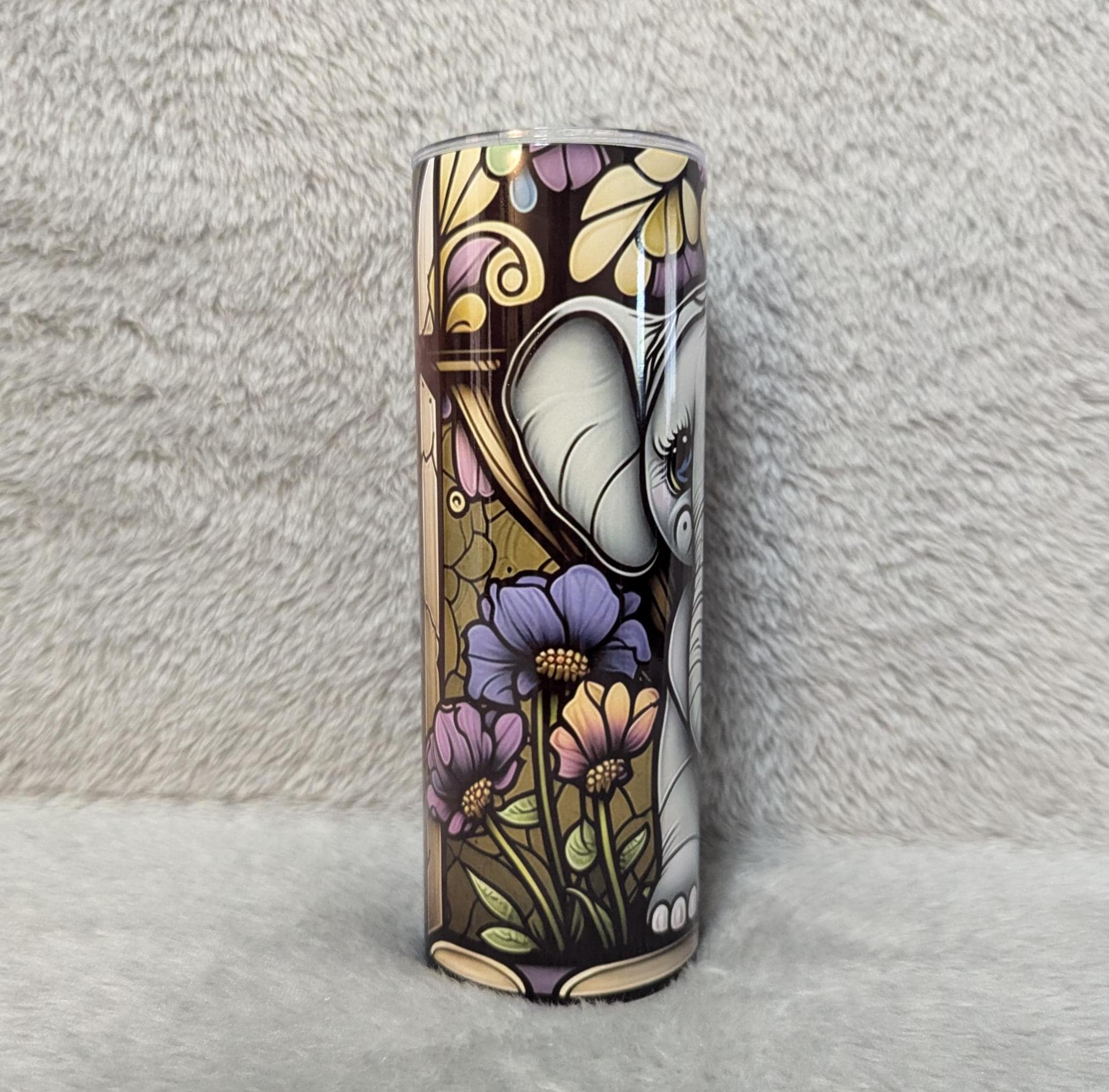 Adorable Baby Elephant Tumbler with Stained Glass Design 20oz With Reusable Straw, Can Be Personalized