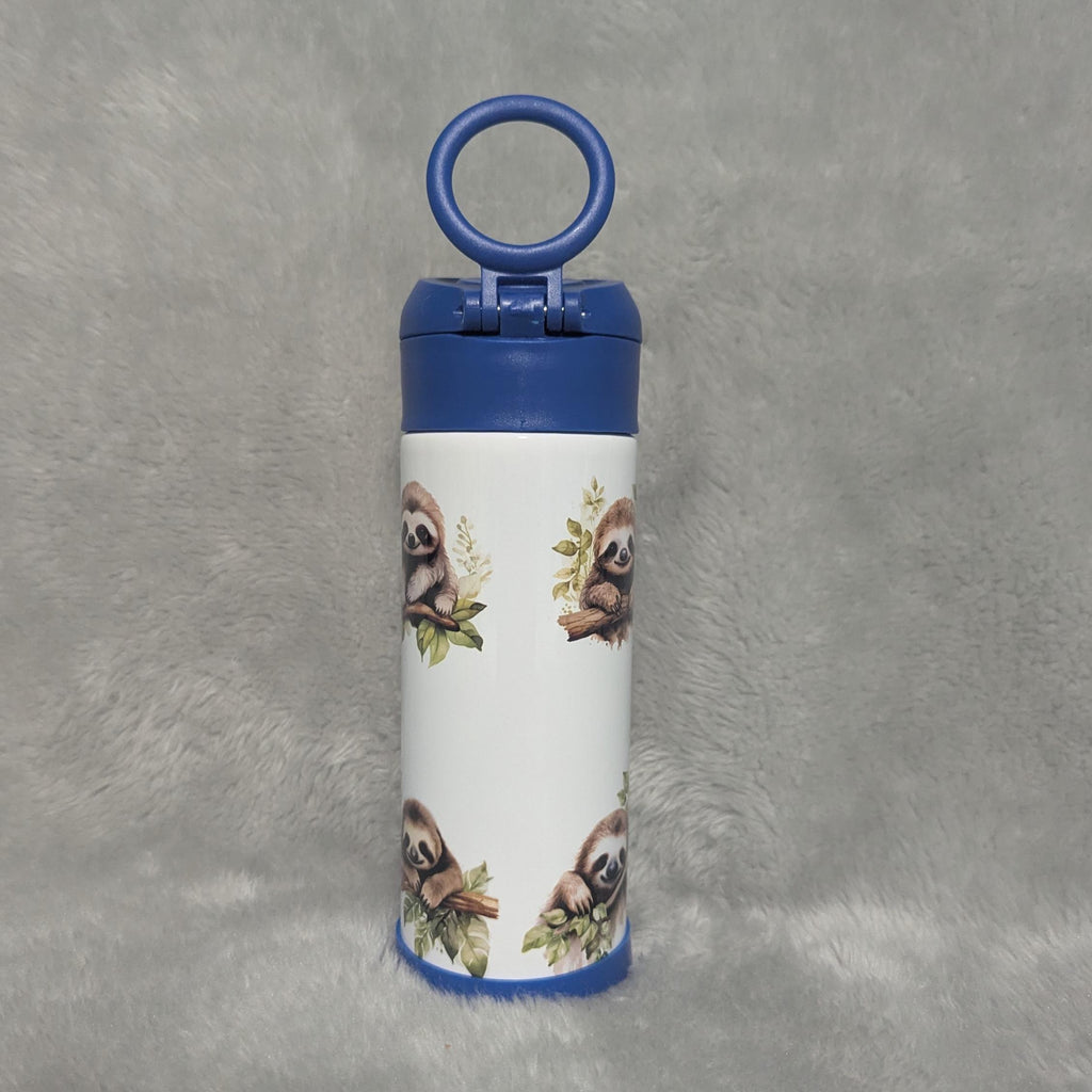 Cute Kids Sloth Water Bottle 12oz With Reusable Straw Can Be Personalized