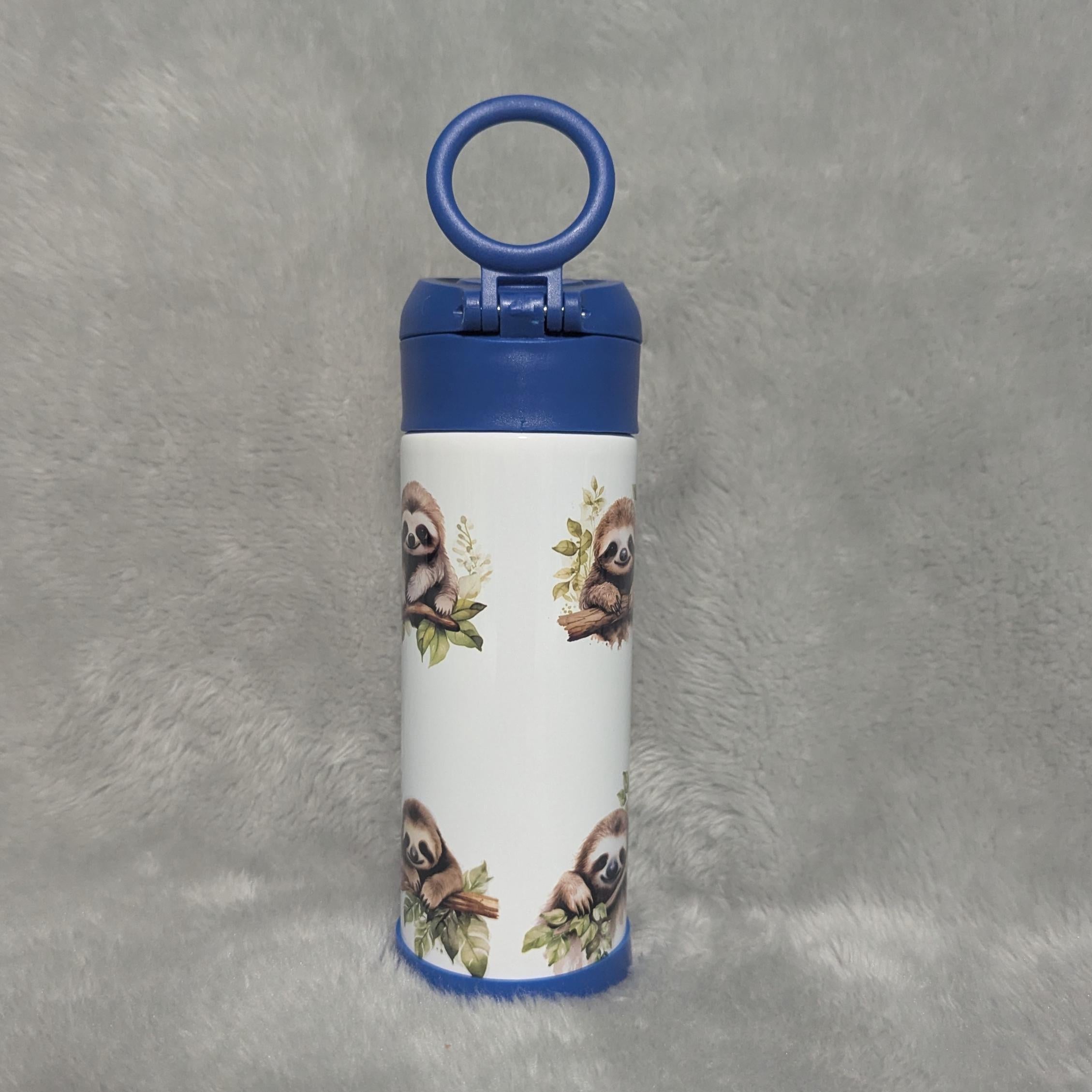 Cute Kids Sloth Water Bottle 12oz With Reusable Straw Can Be Personalized
