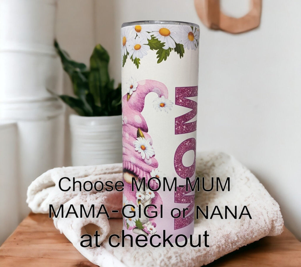 Gnome Tumbler with Gnomes and Daisies 20oz With Reusable Straw, Can Be Personalized