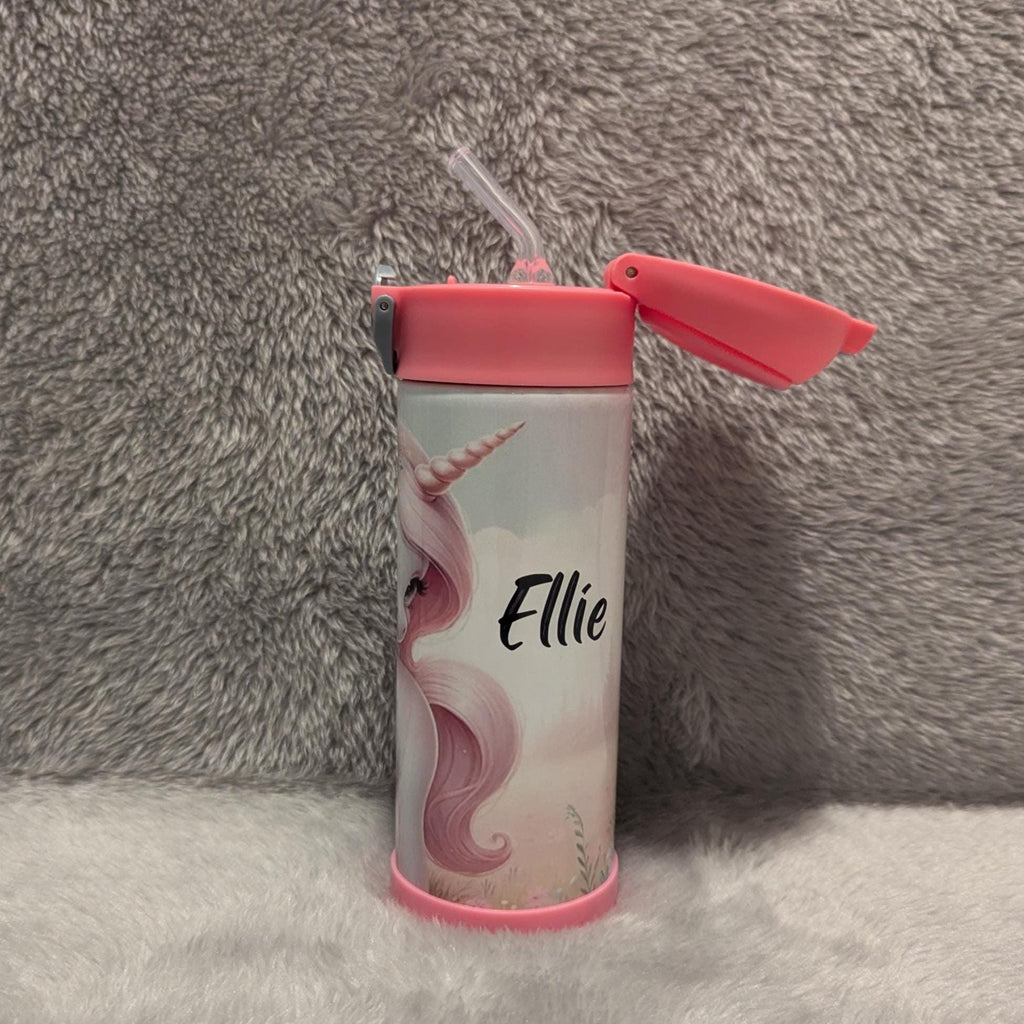 Kids Unicorn Water Bottle 12oz With Reusable Straw Can Be Personalized