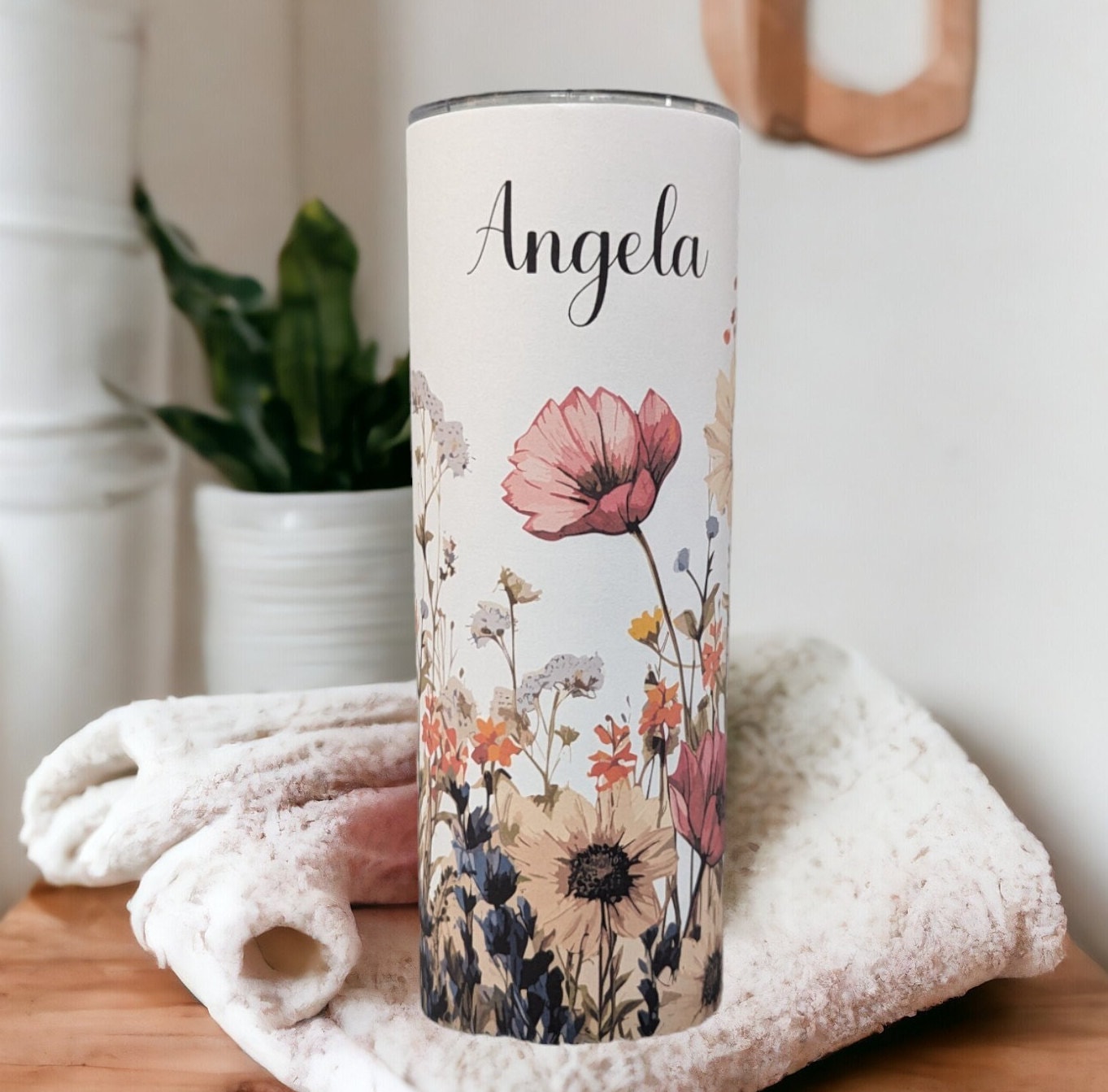 Flower Tumbler 20oz With Reusable Straw, Can Be Personalized
